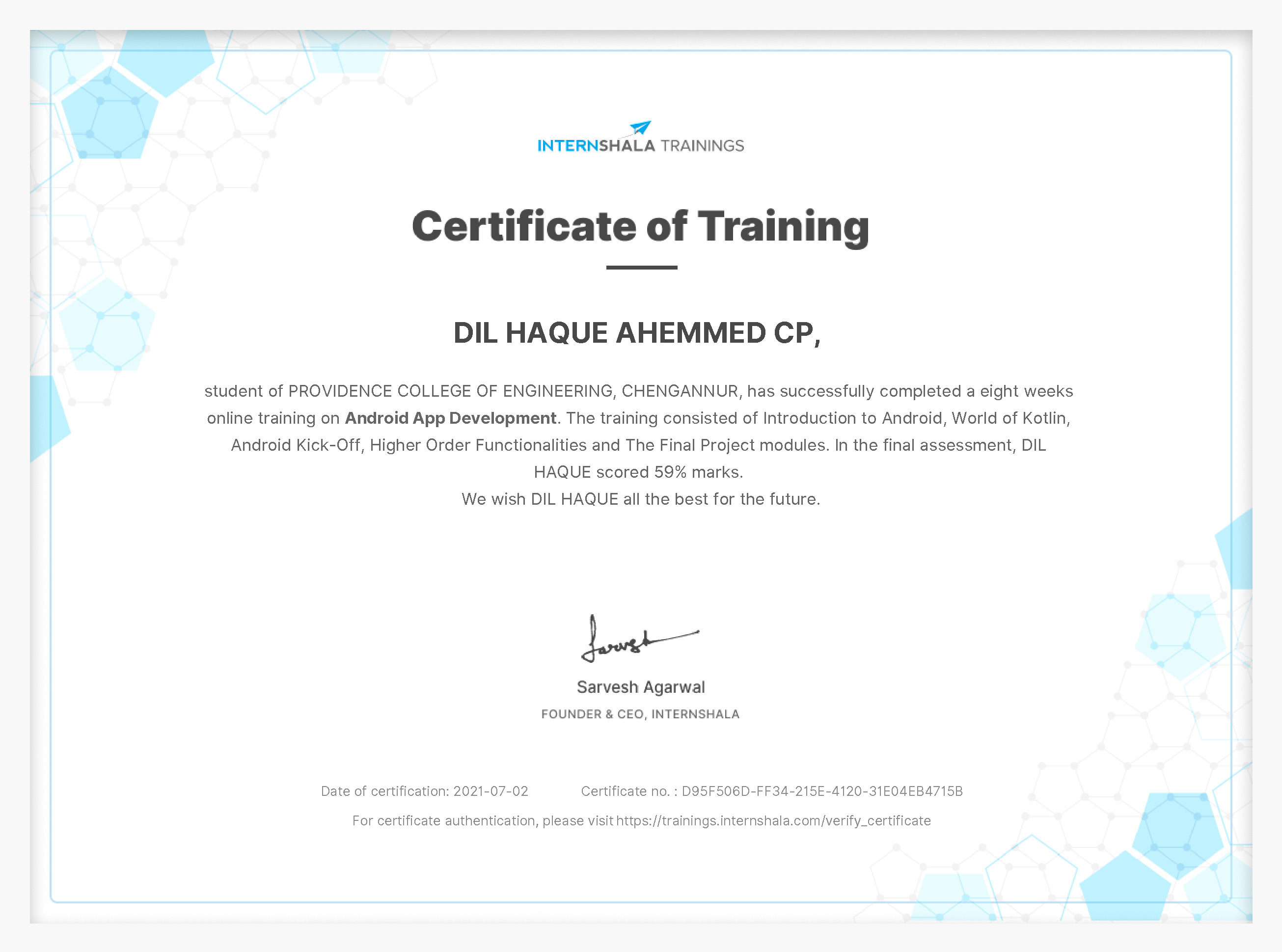Certificate of completion