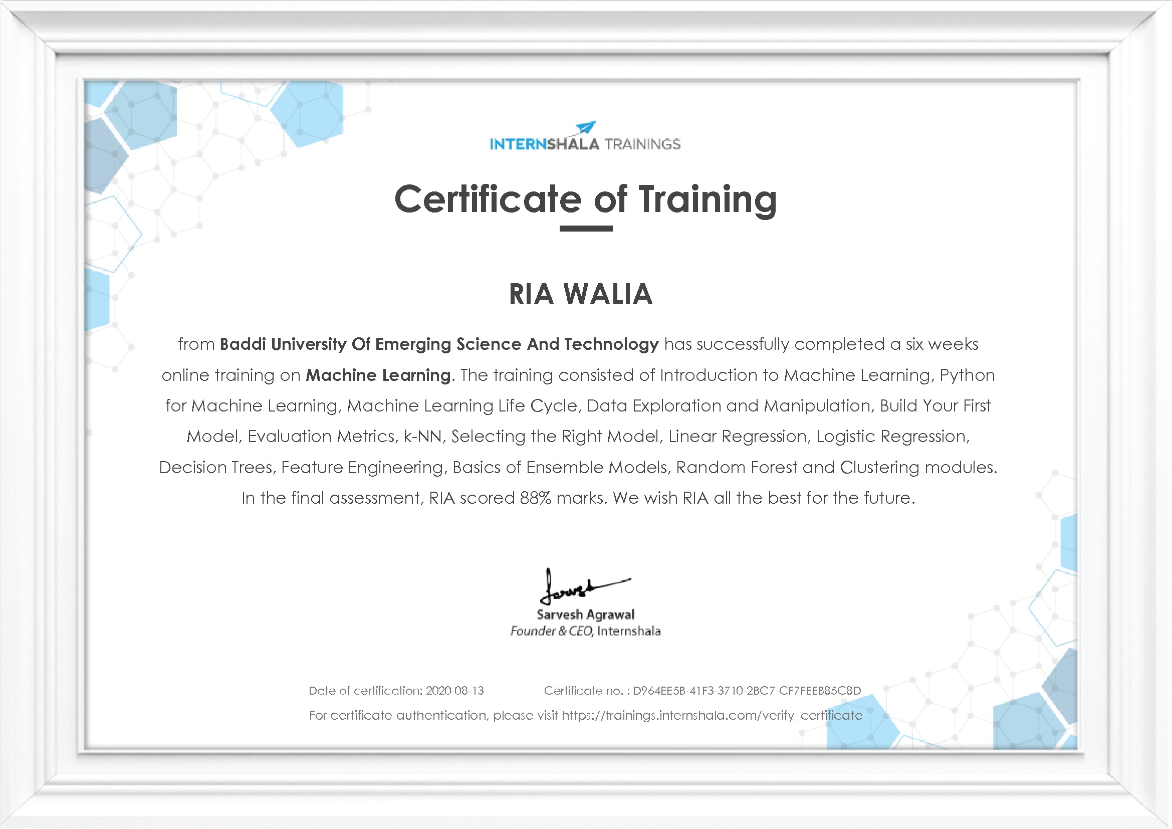 Certificate of completion