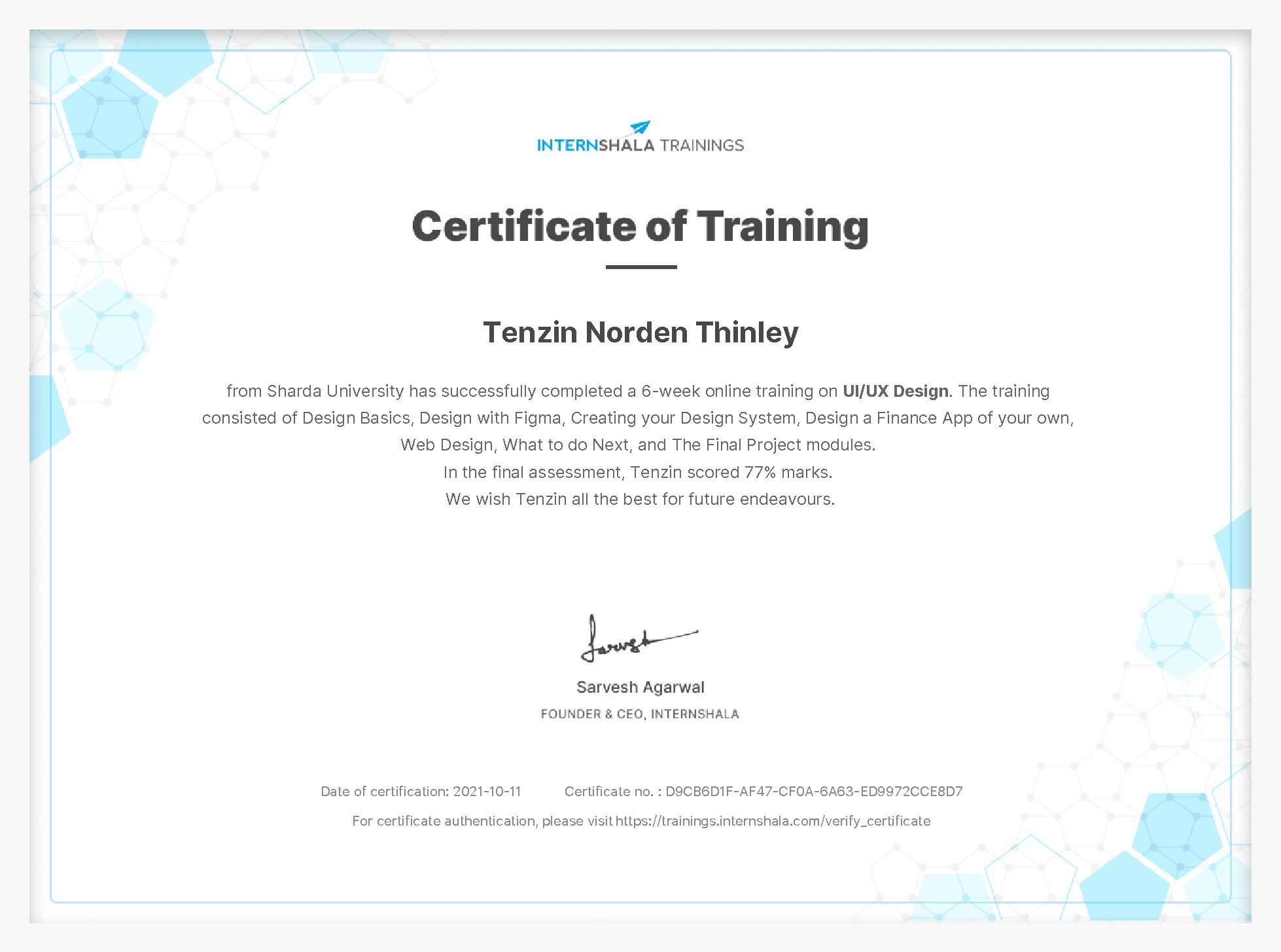 Certificate of completion