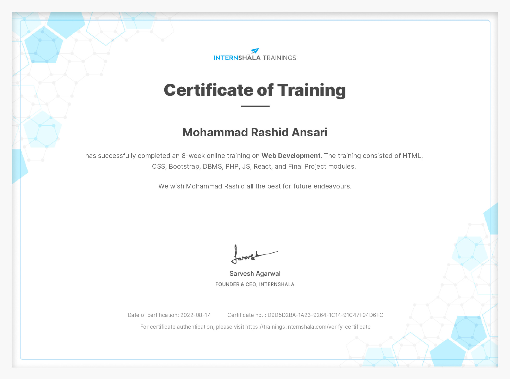 Certificate of completion