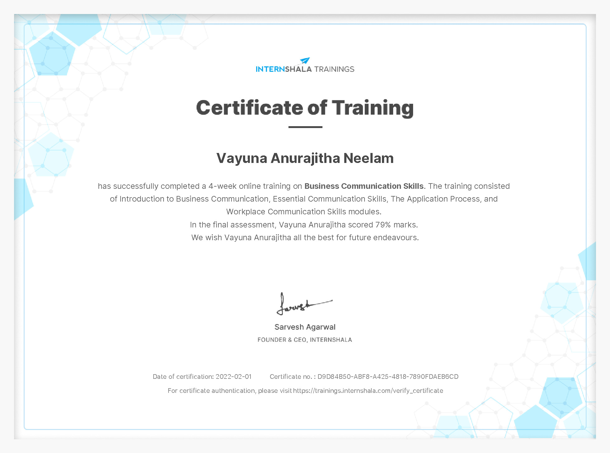 Certificate of completion