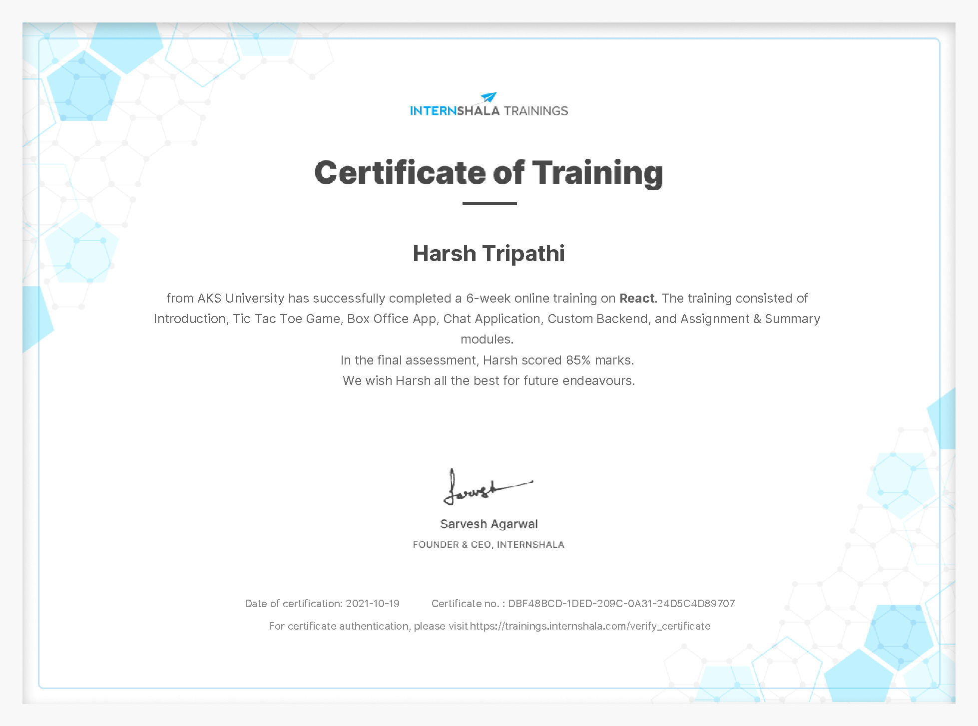 Certificate of completion