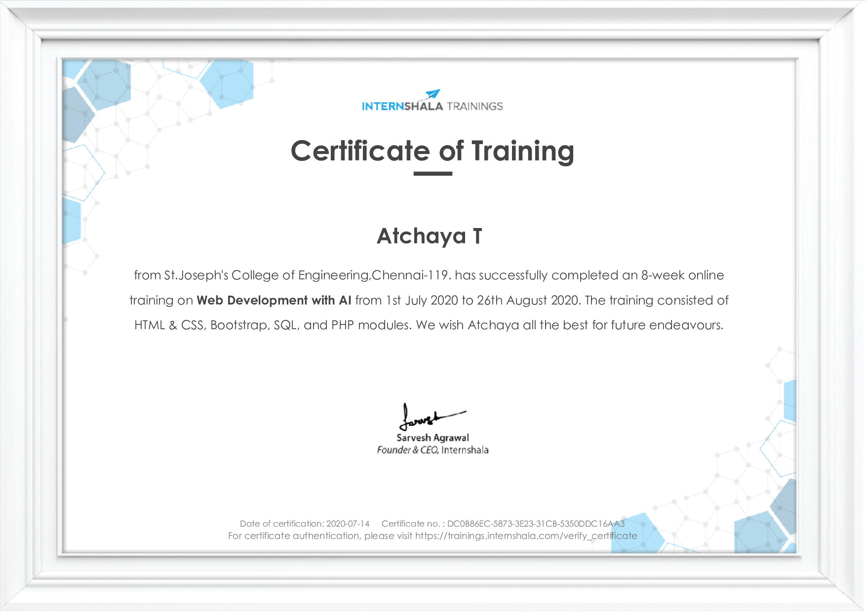 Certificate of completion