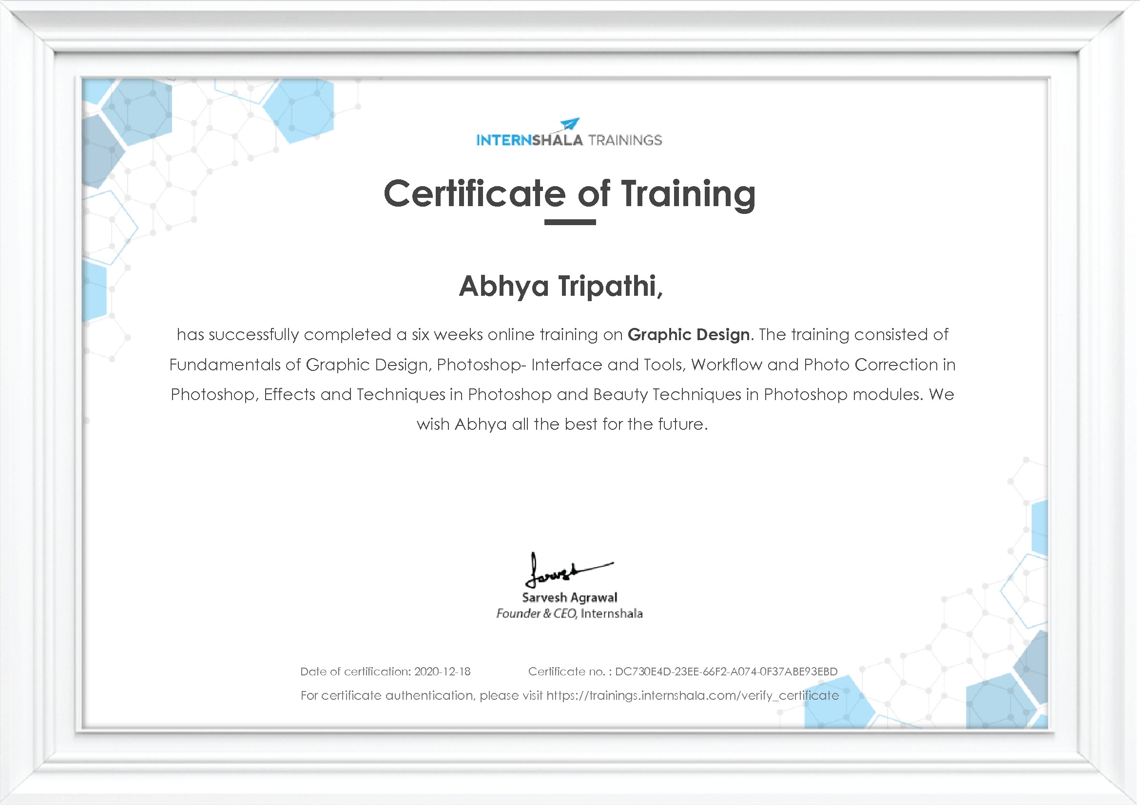 Certificate of completion