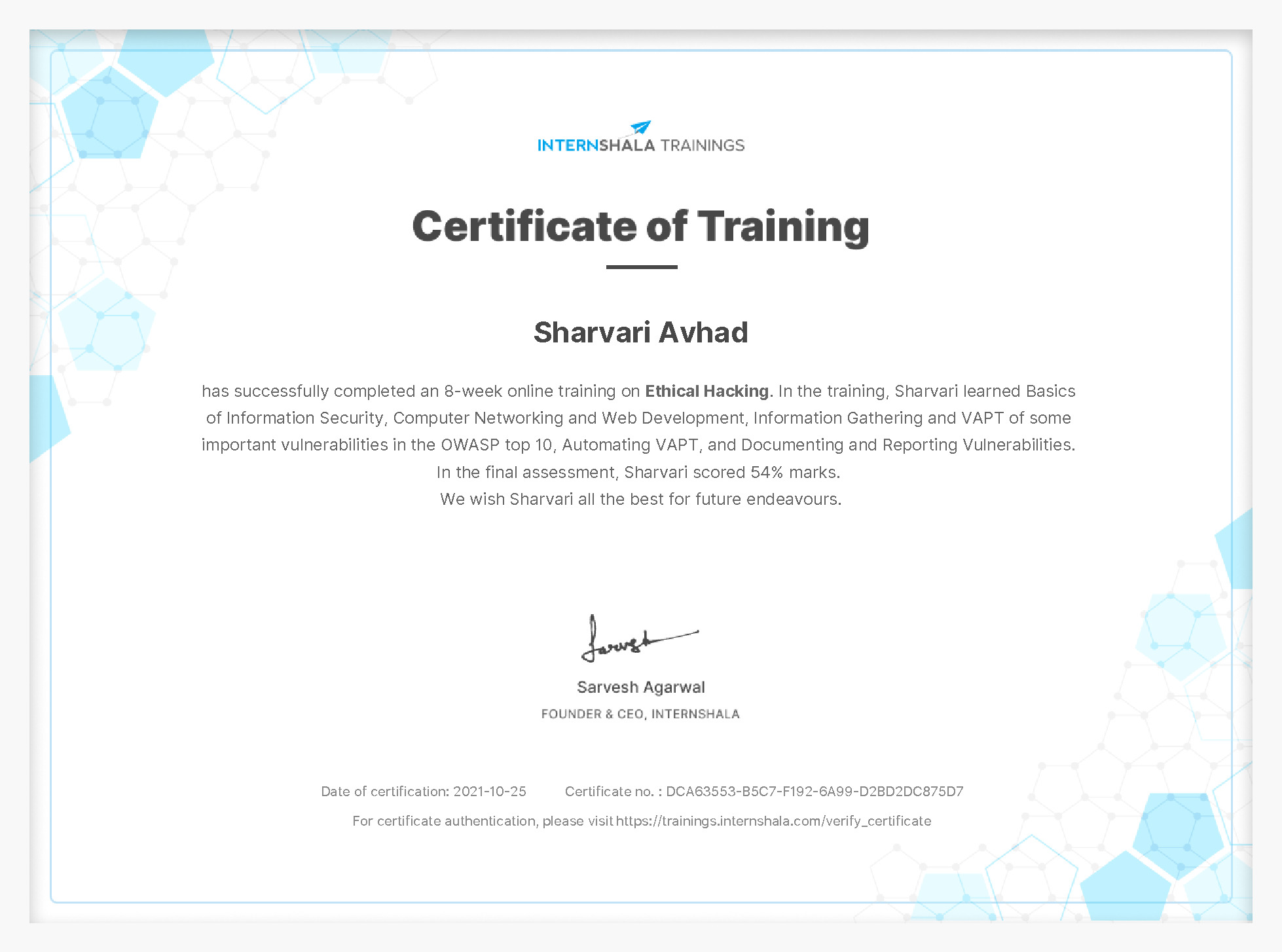 Certificate of completion