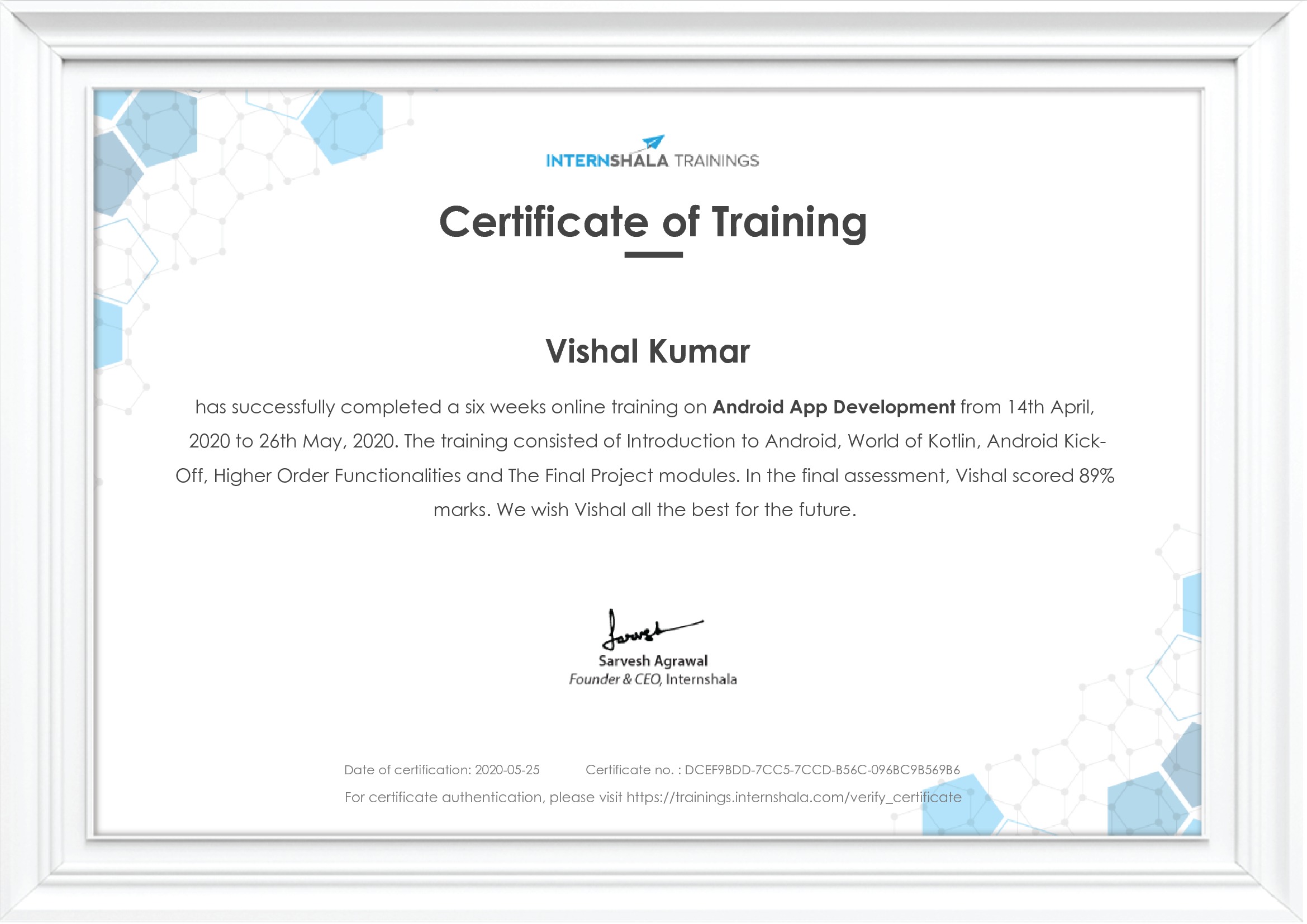 Certificate of completion