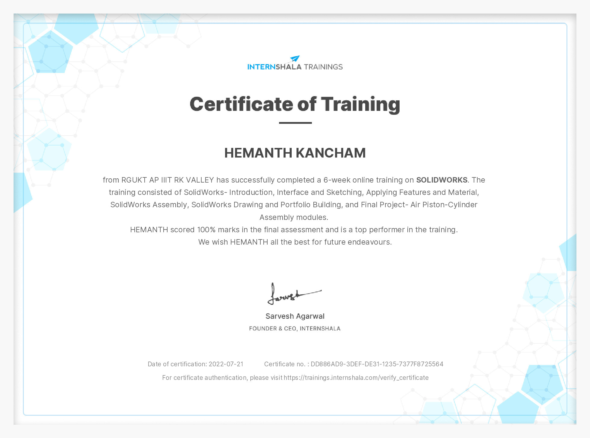 Certificate of completion