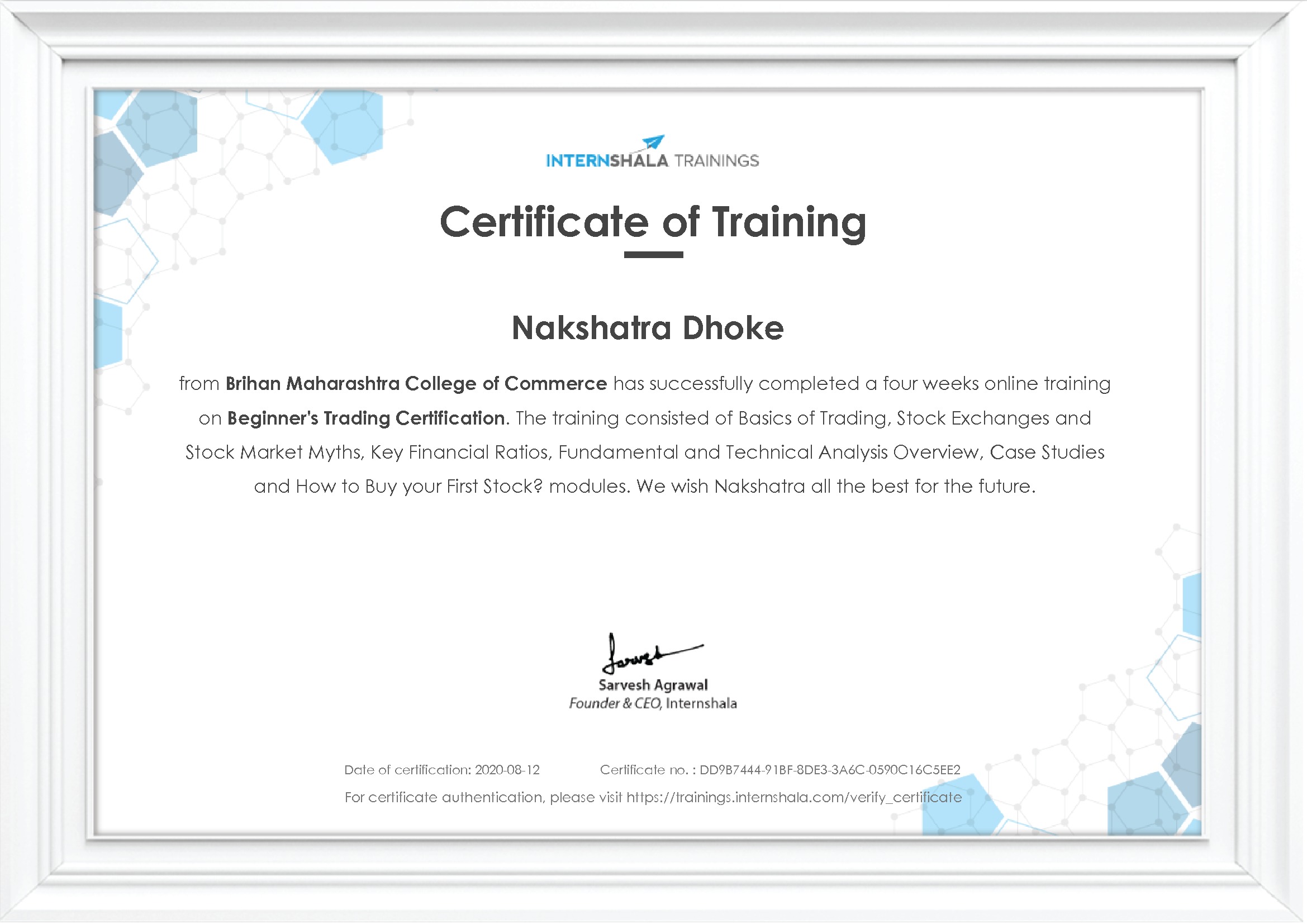 Certificate of completion