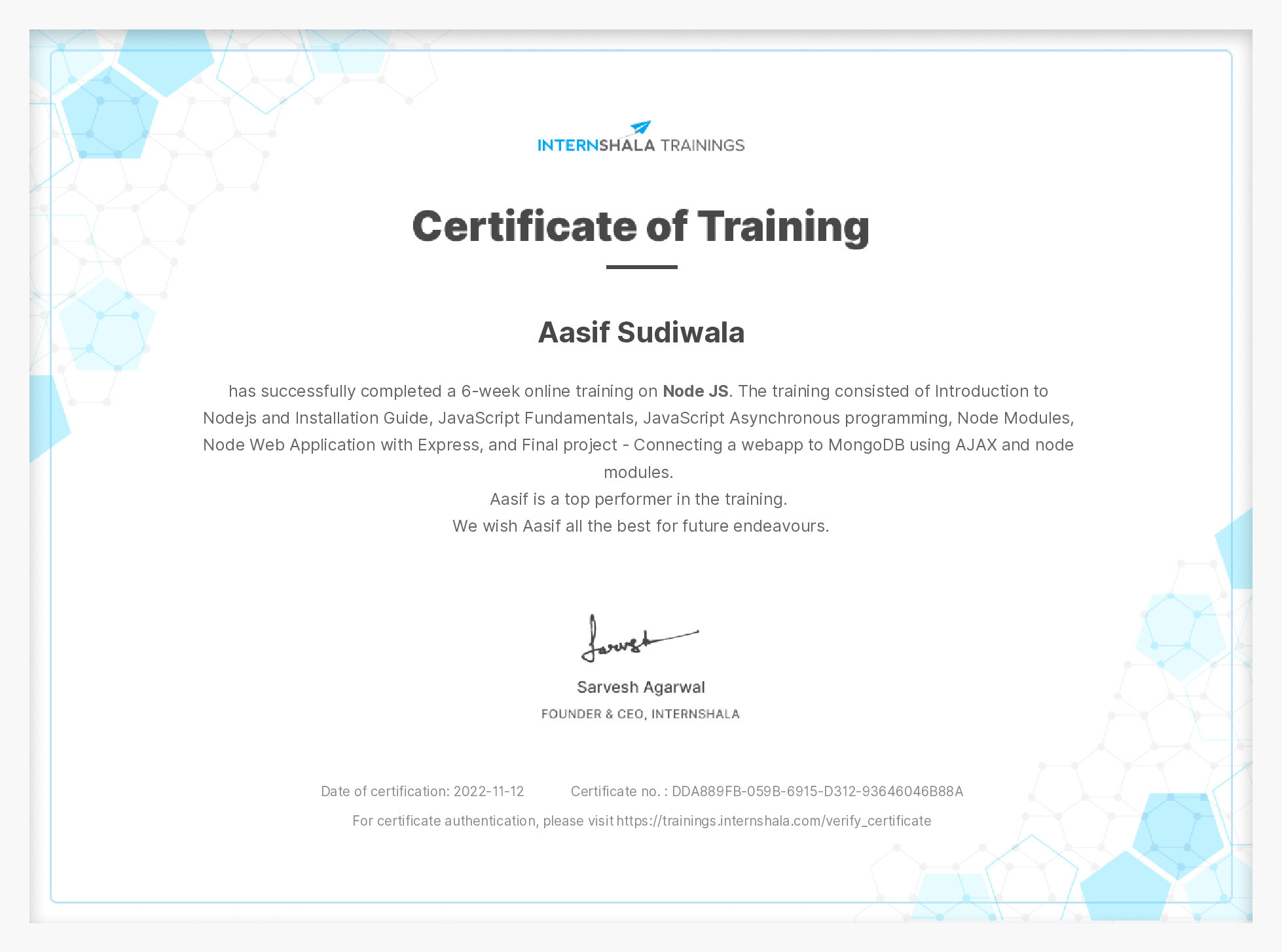 Certificate of completion