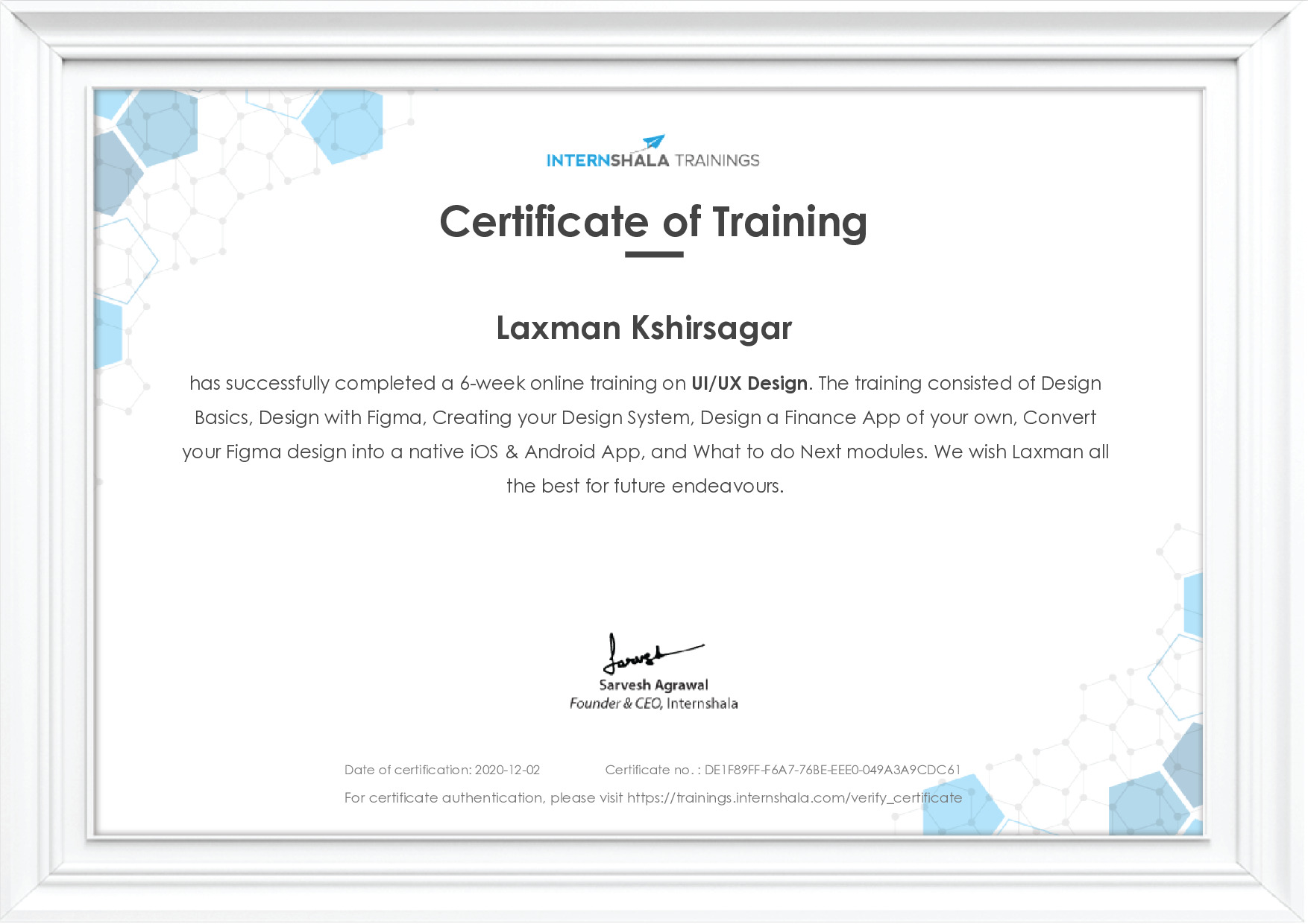 Certificate of completion