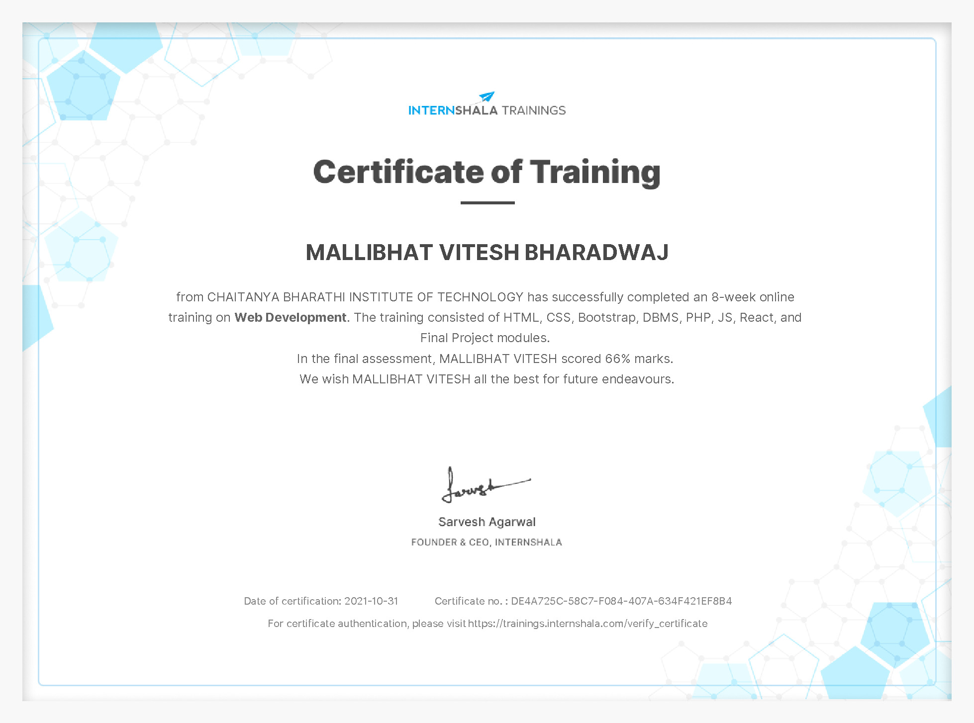 Certificate of completion