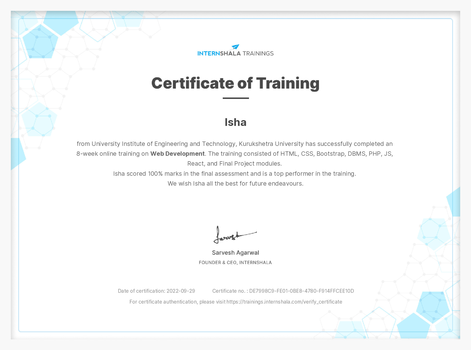 Certificate of completion