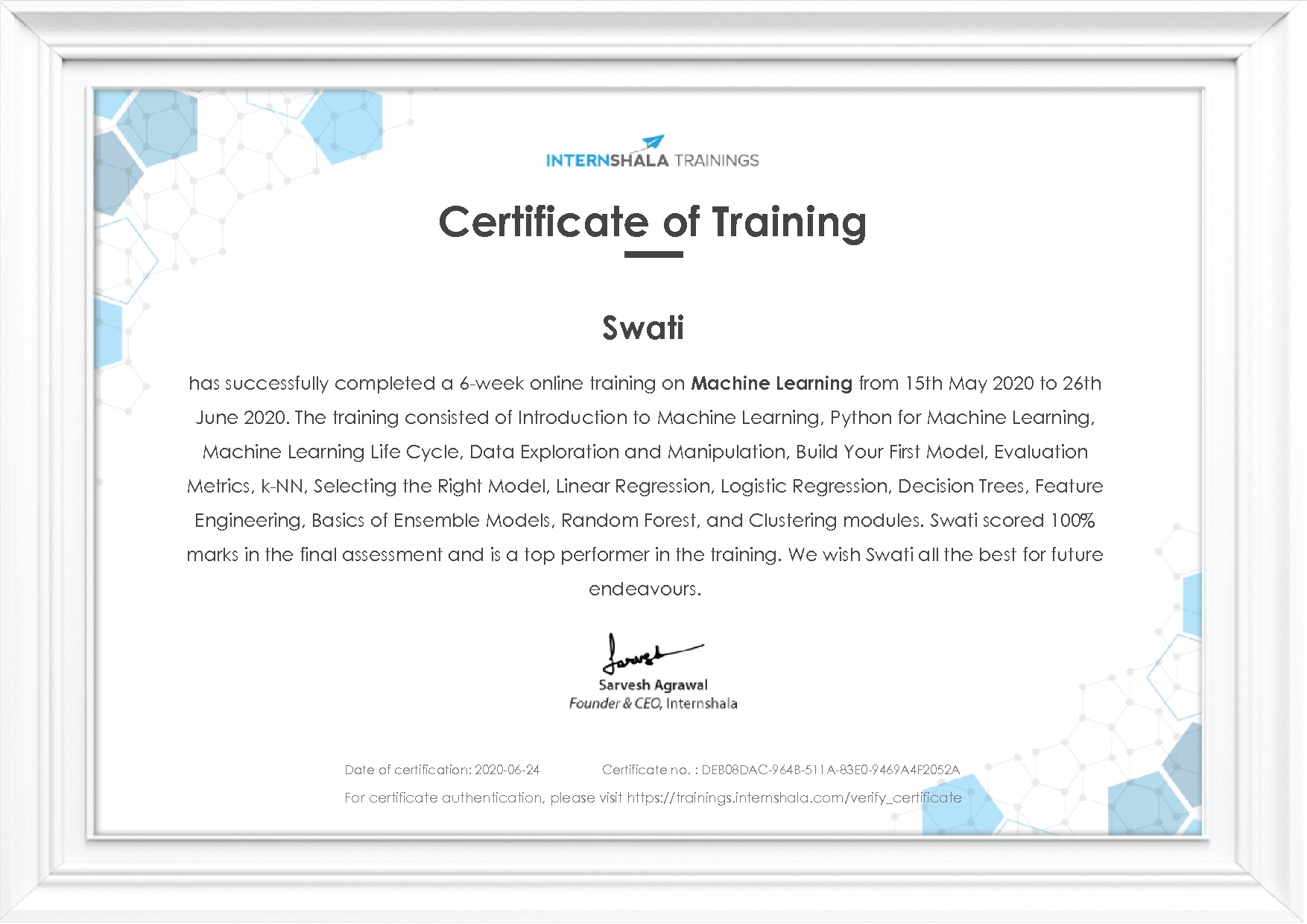 Certificate of completion