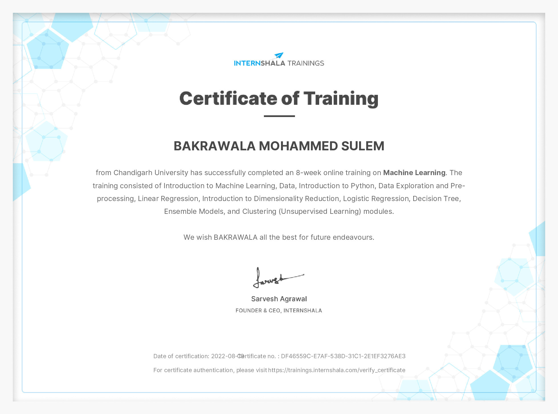 Certificate of completion