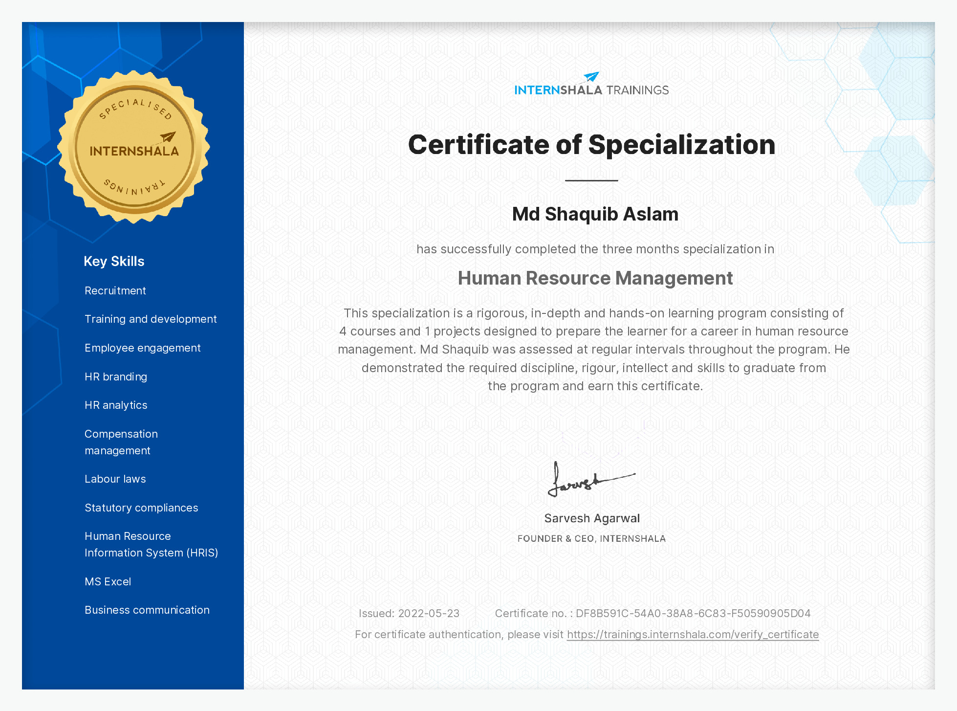 Certificate of completion