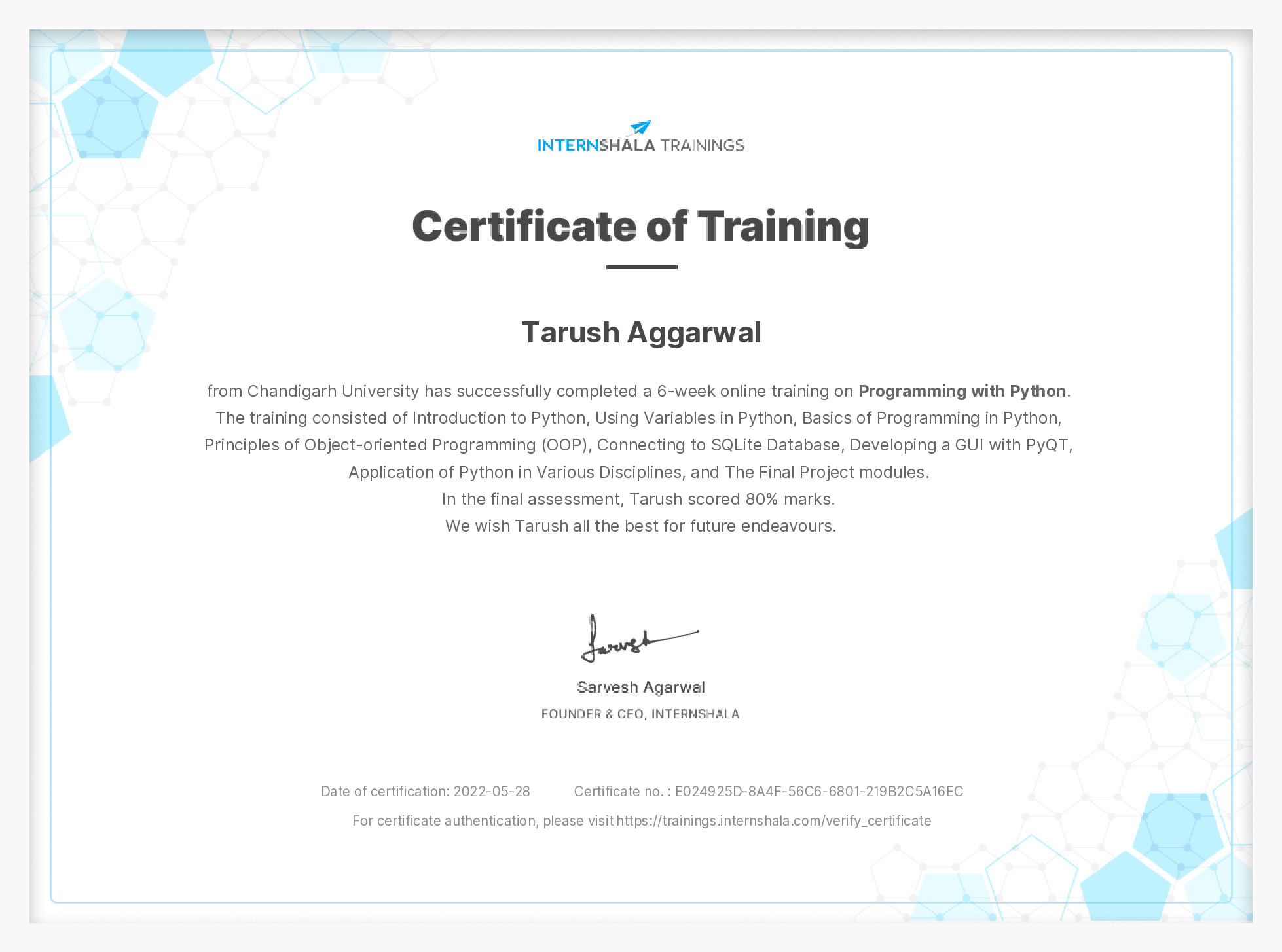 Certificate of completion