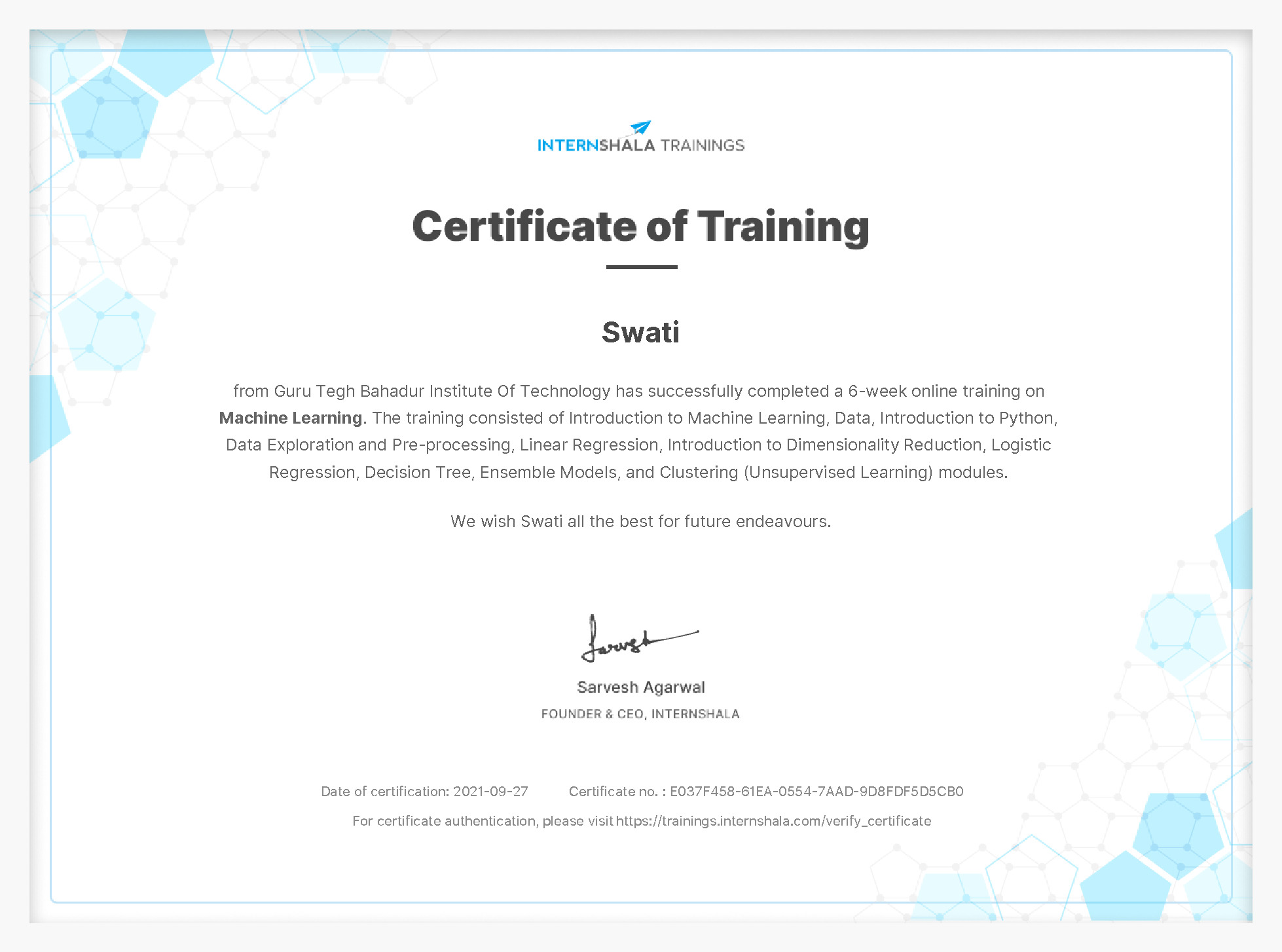 Certificate of completion