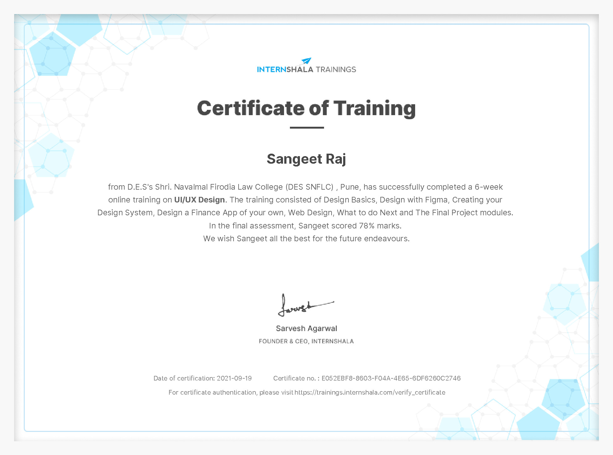 Certificate of completion