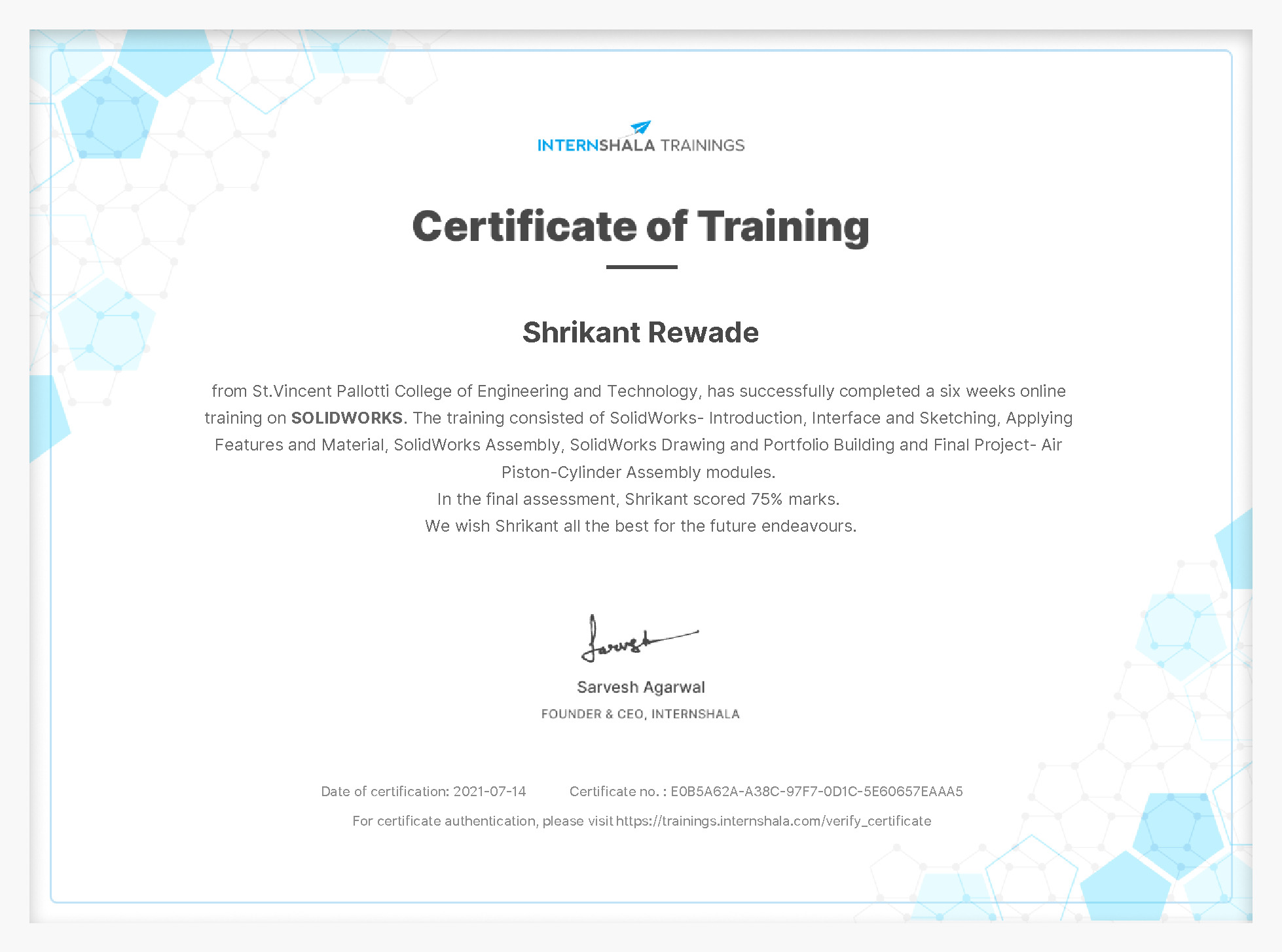 Certificate of completion