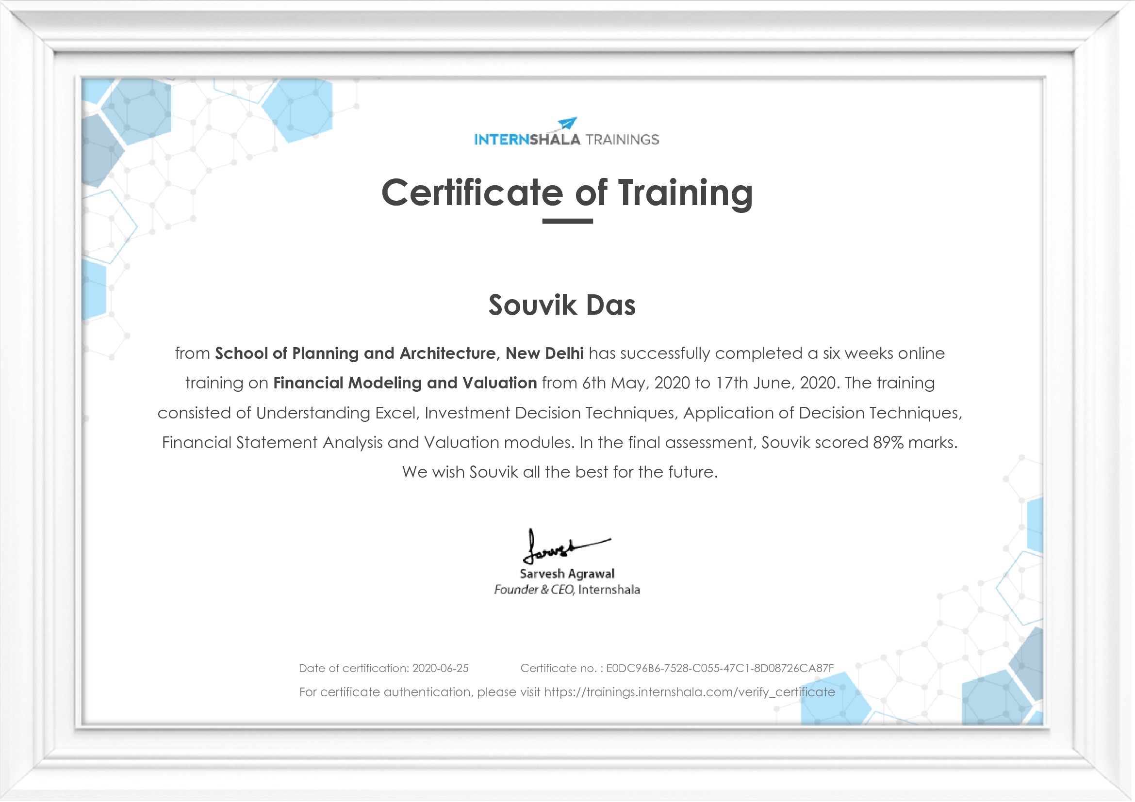 Certificate of completion