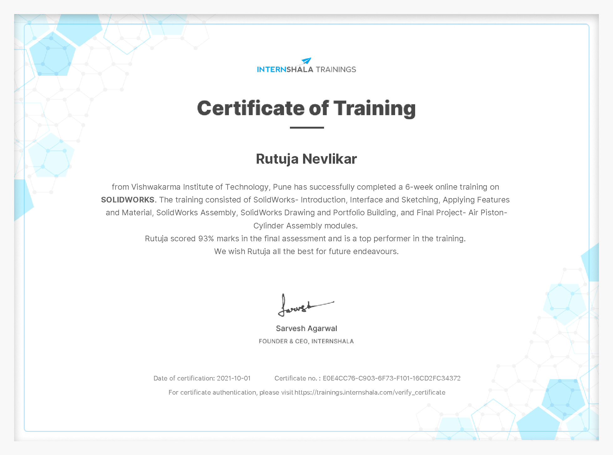 Certificate of completion