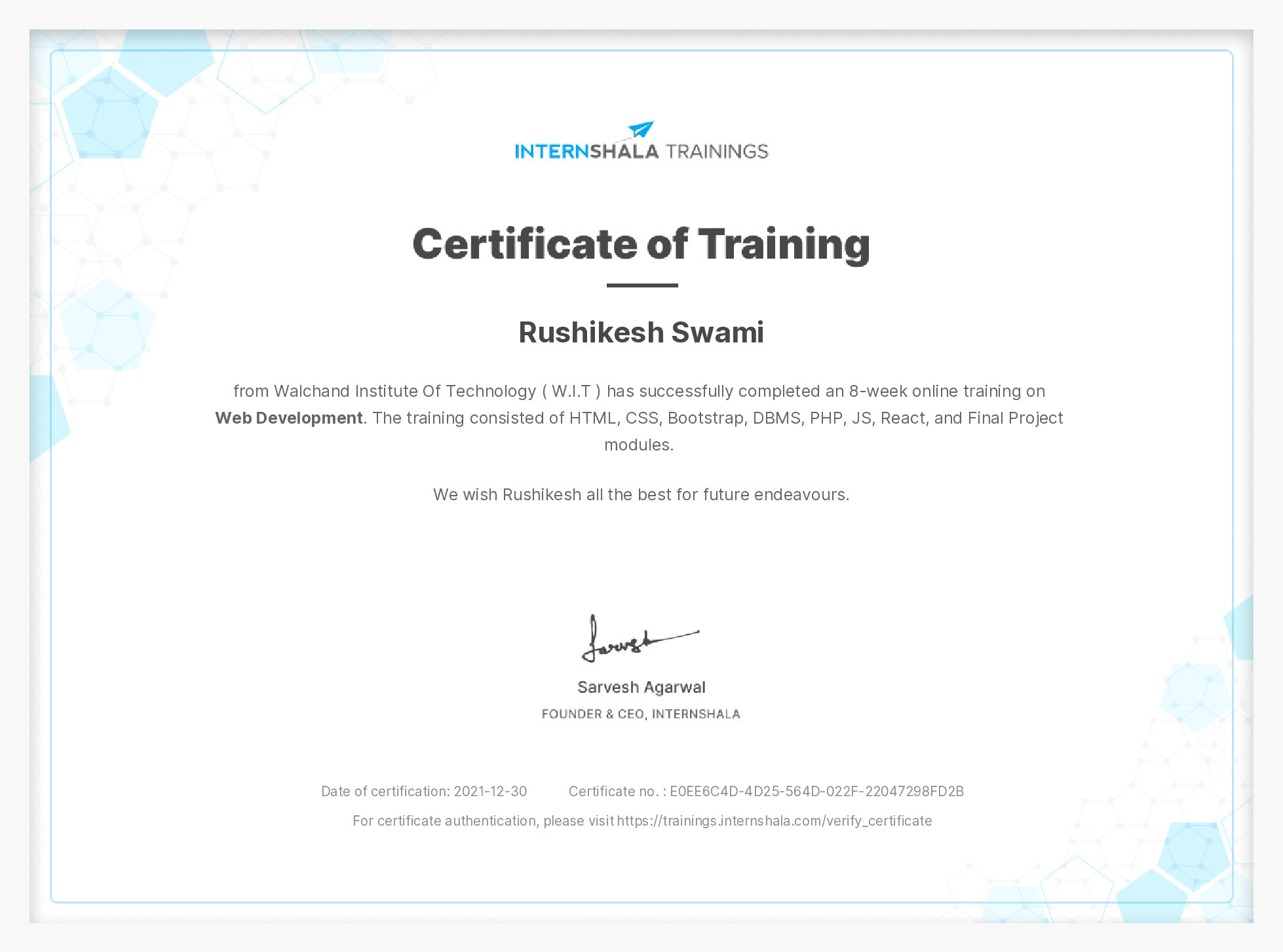 Certificate of completion