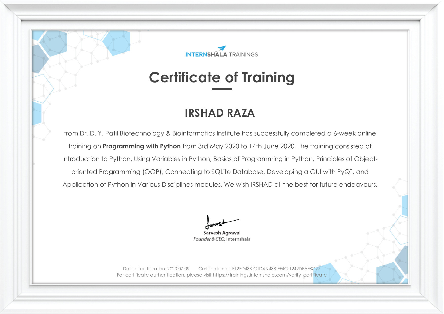 Certificate of completion