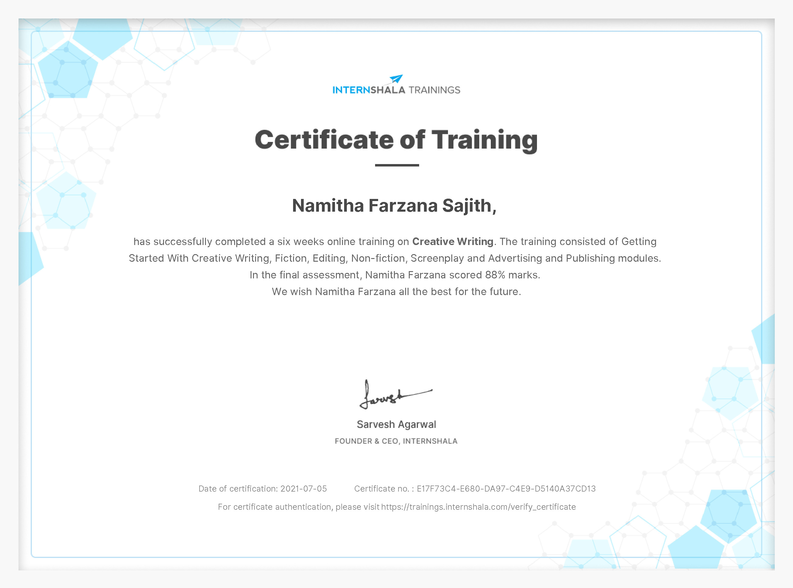 Certificate of completion