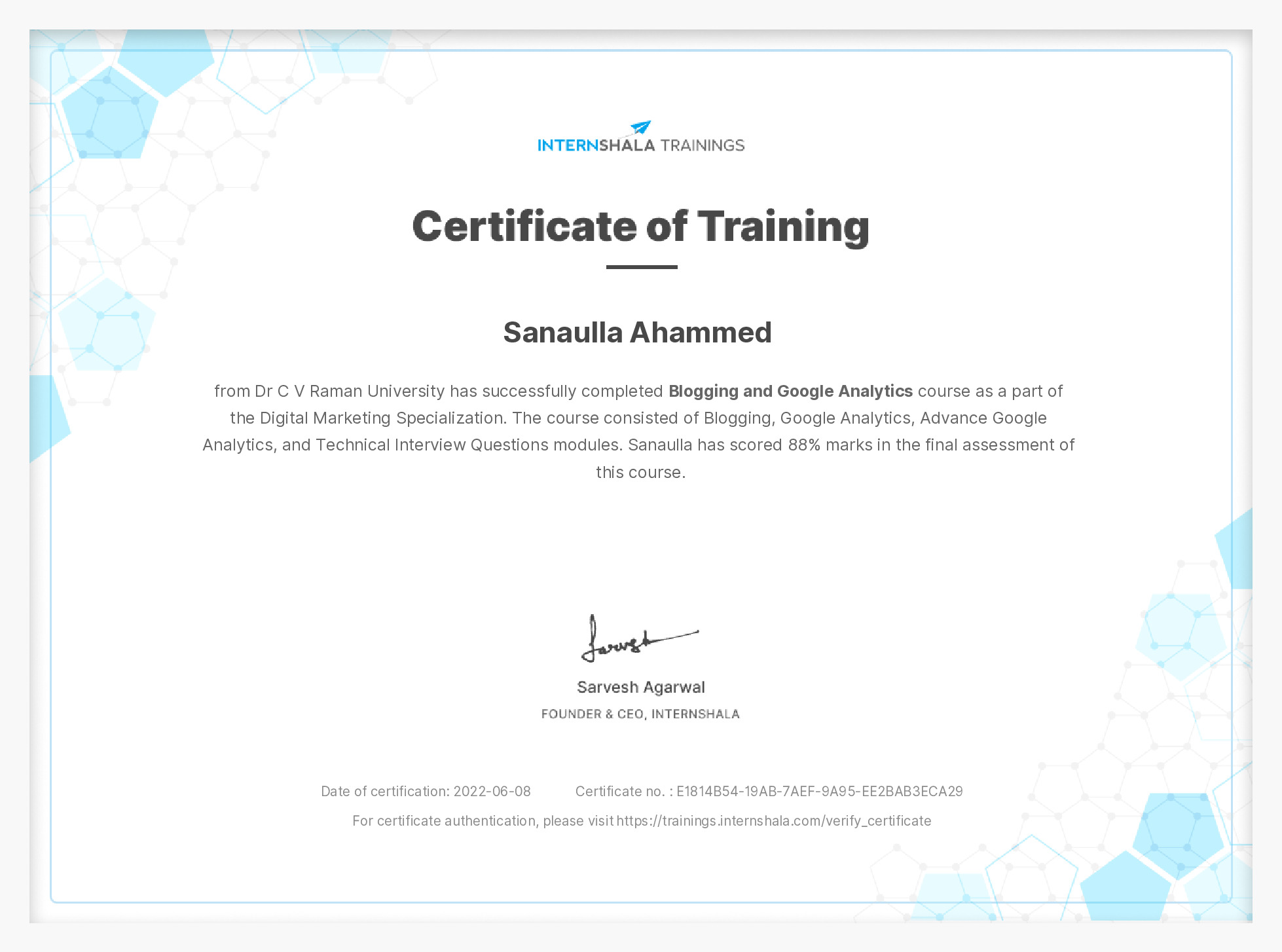 Certificate of completion