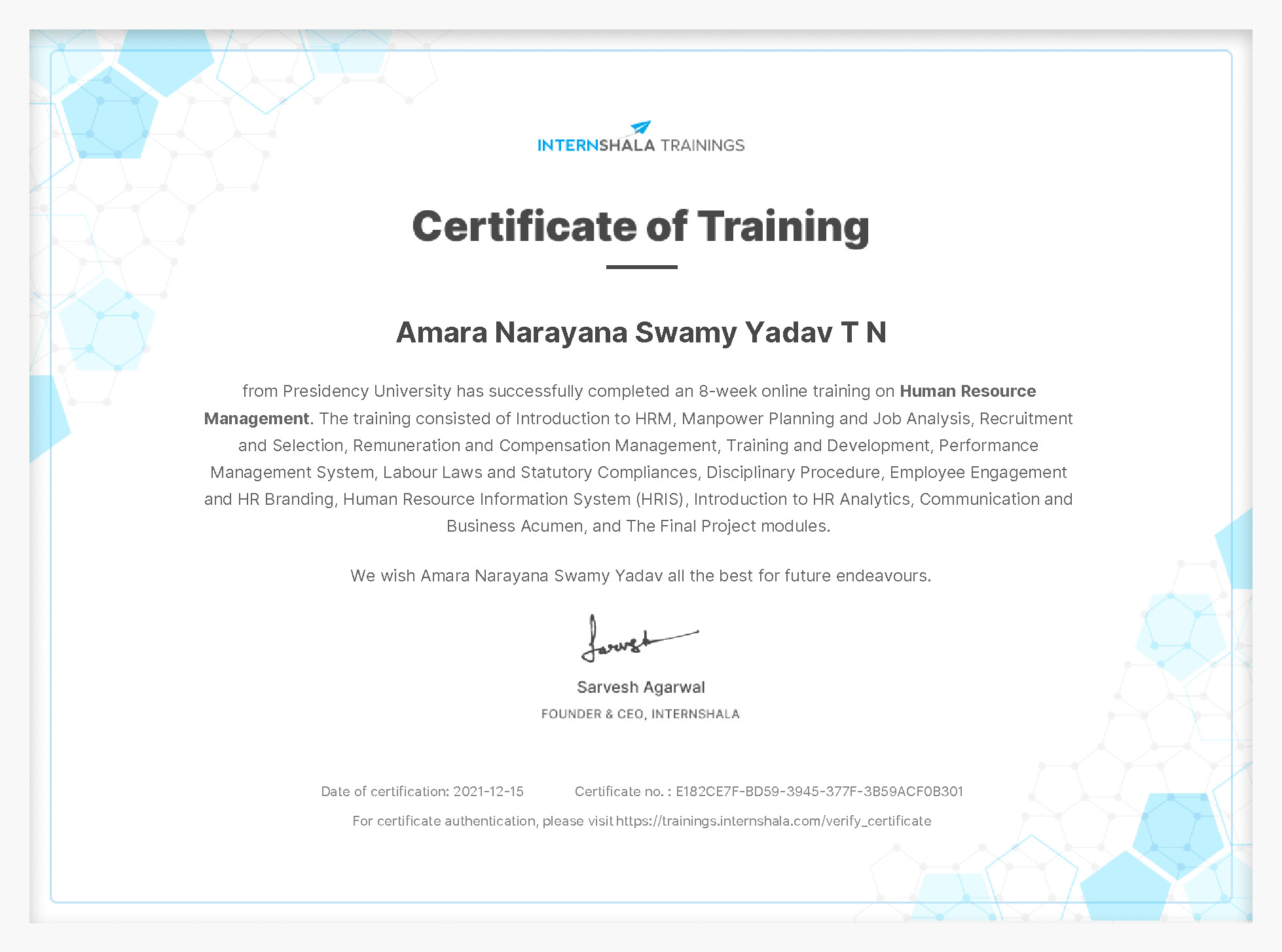 Certificate of completion