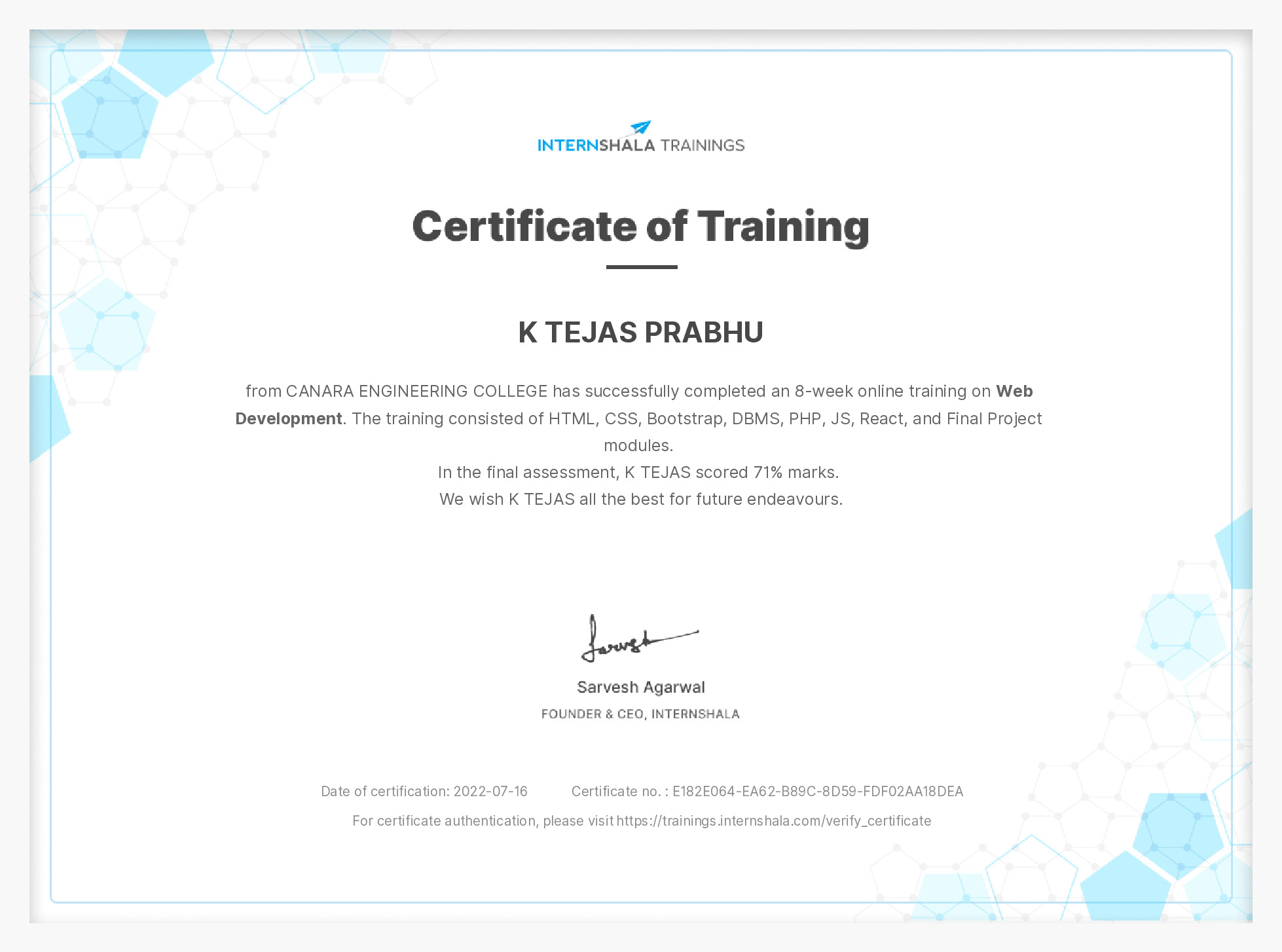 Certificate of completion