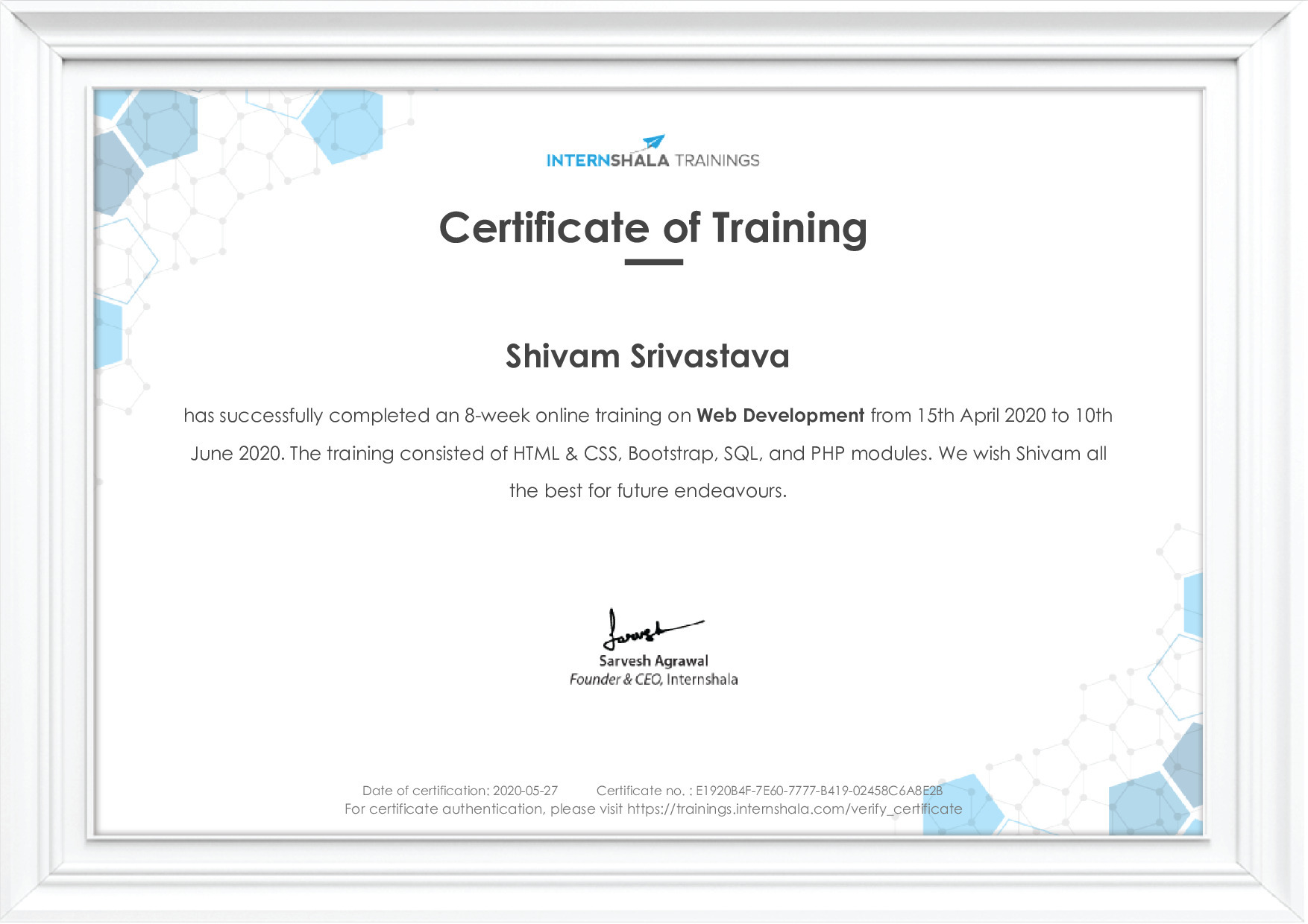 Certificate of completion