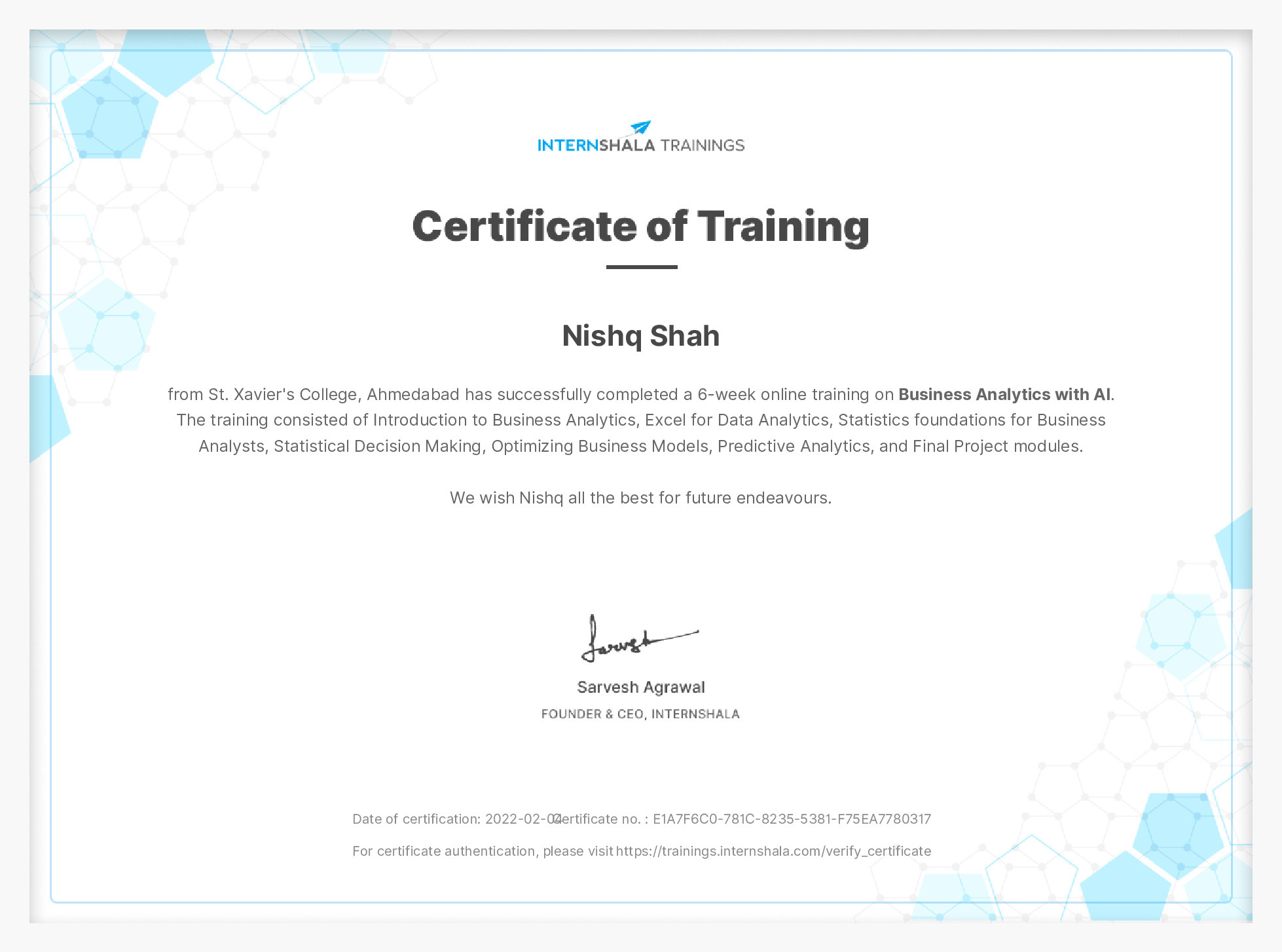 Certificate of completion