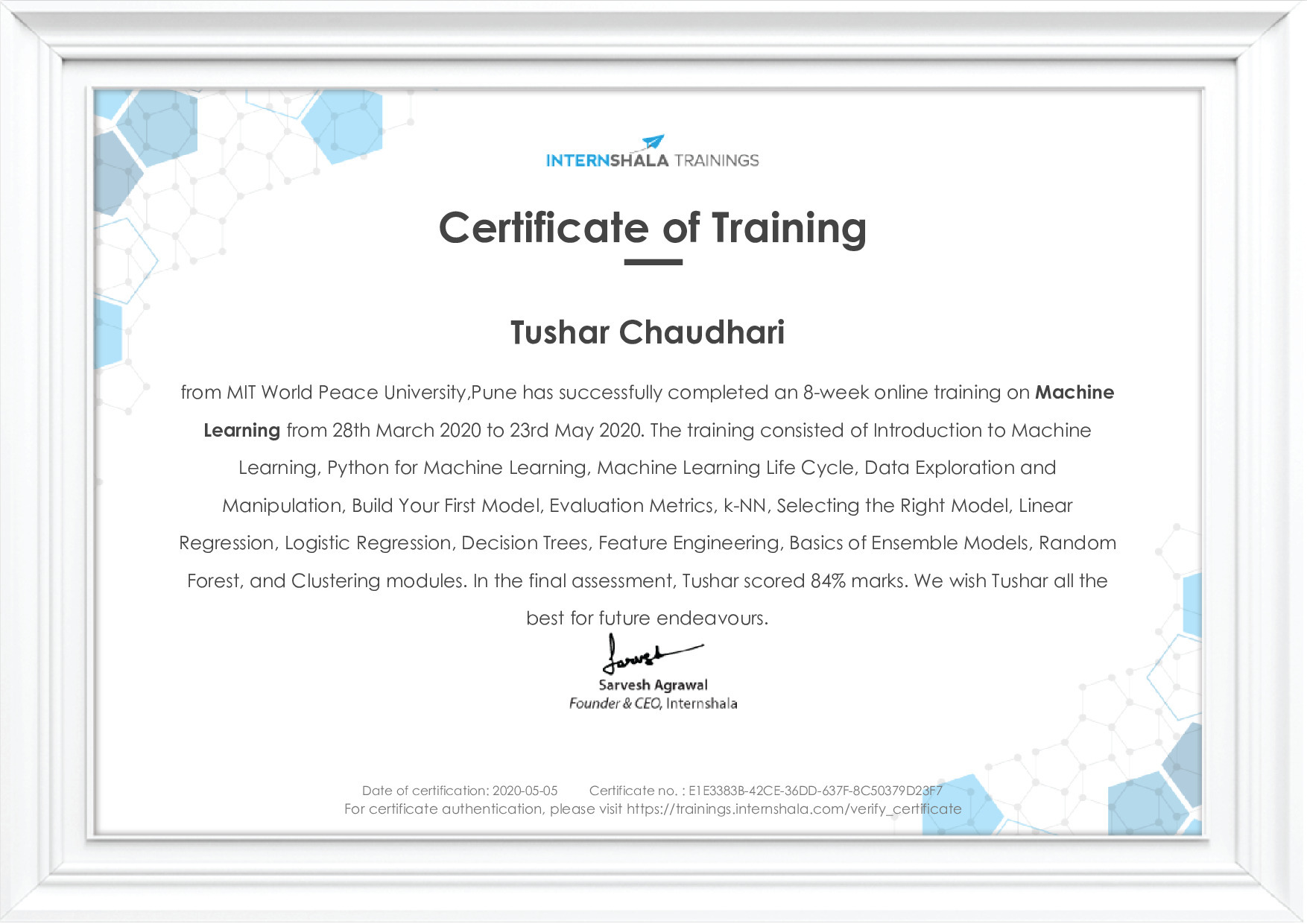 Certificate of completion