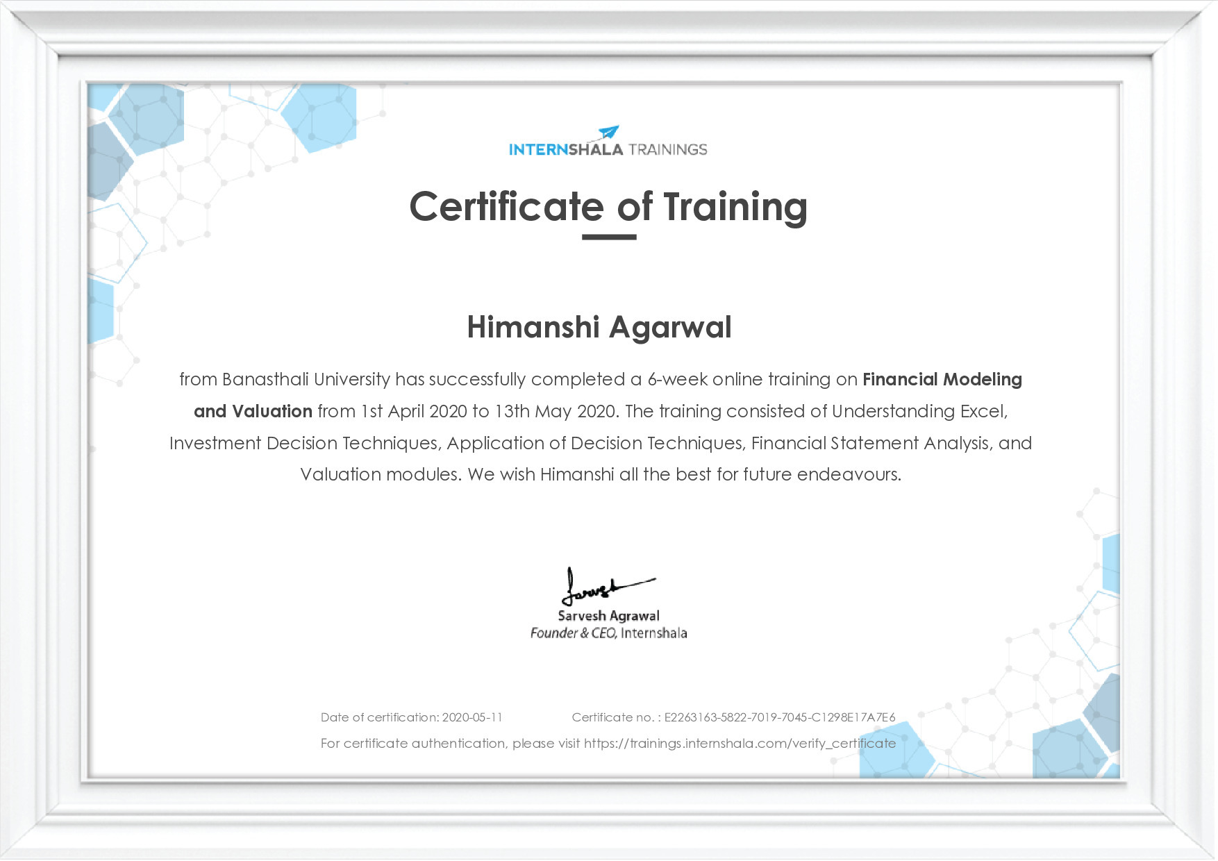 Certificate of completion