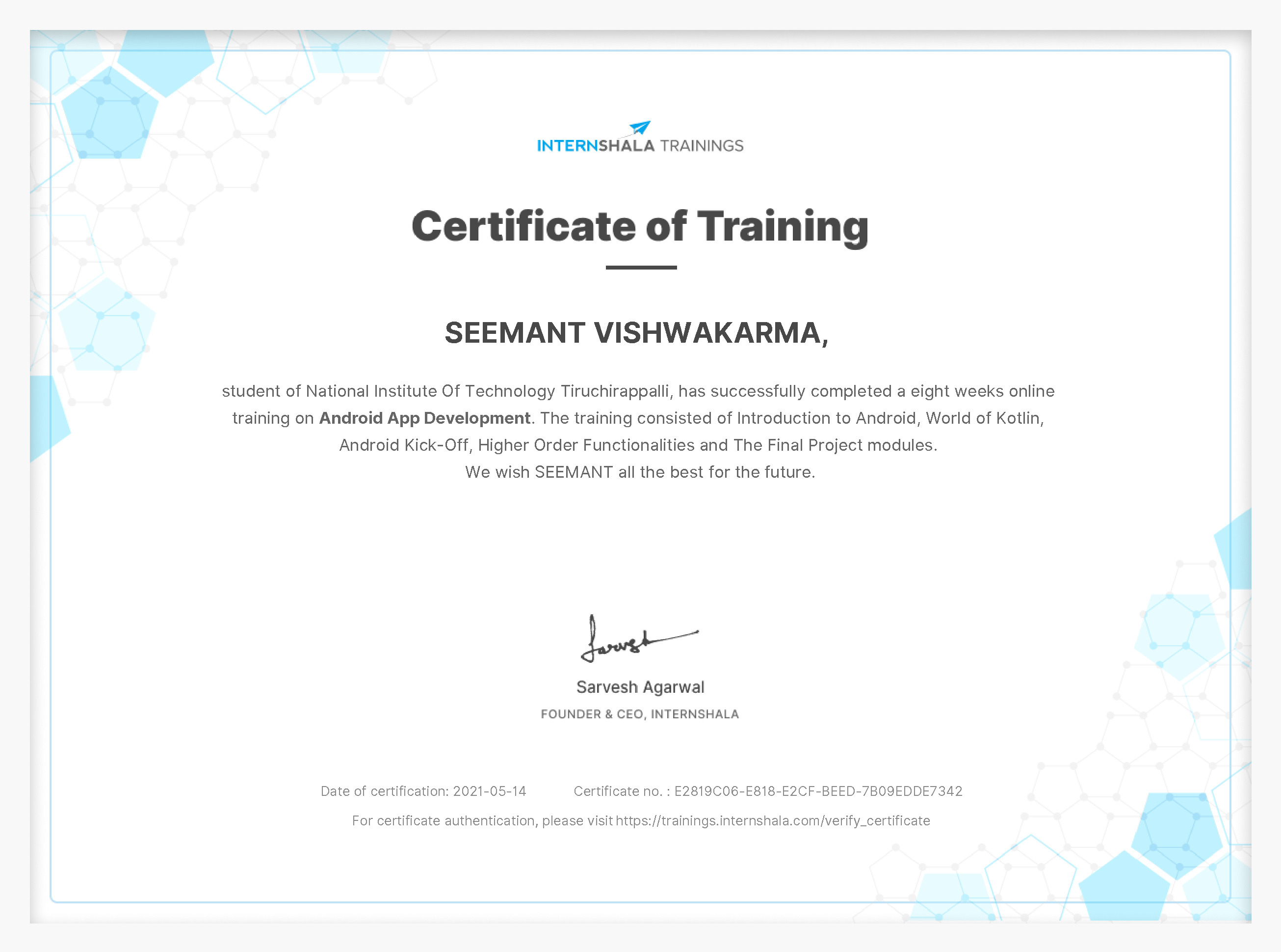 Certificate of completion