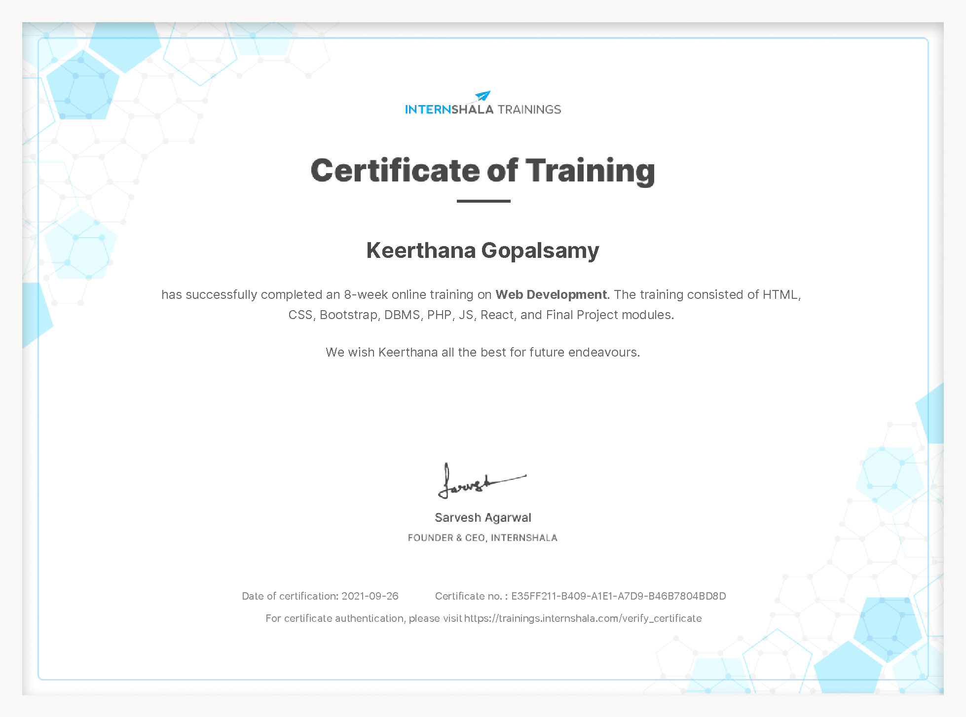 Certificate of completion