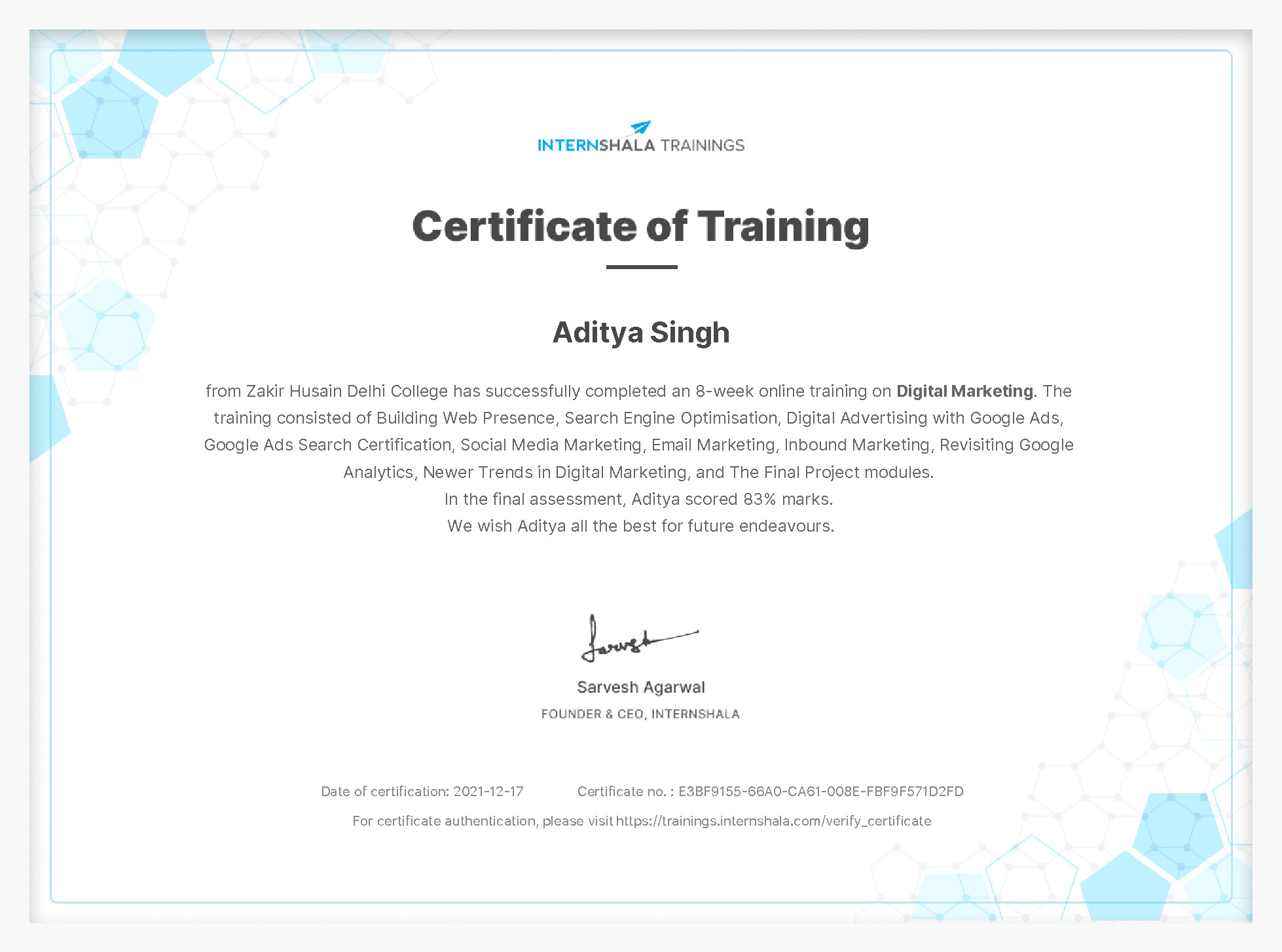 Certificate of completion