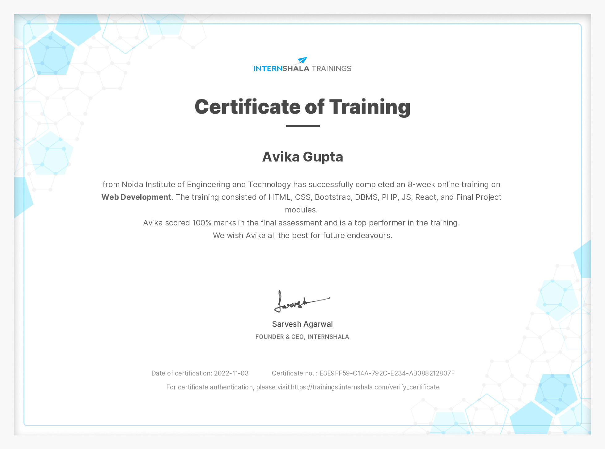 Certificate of completion