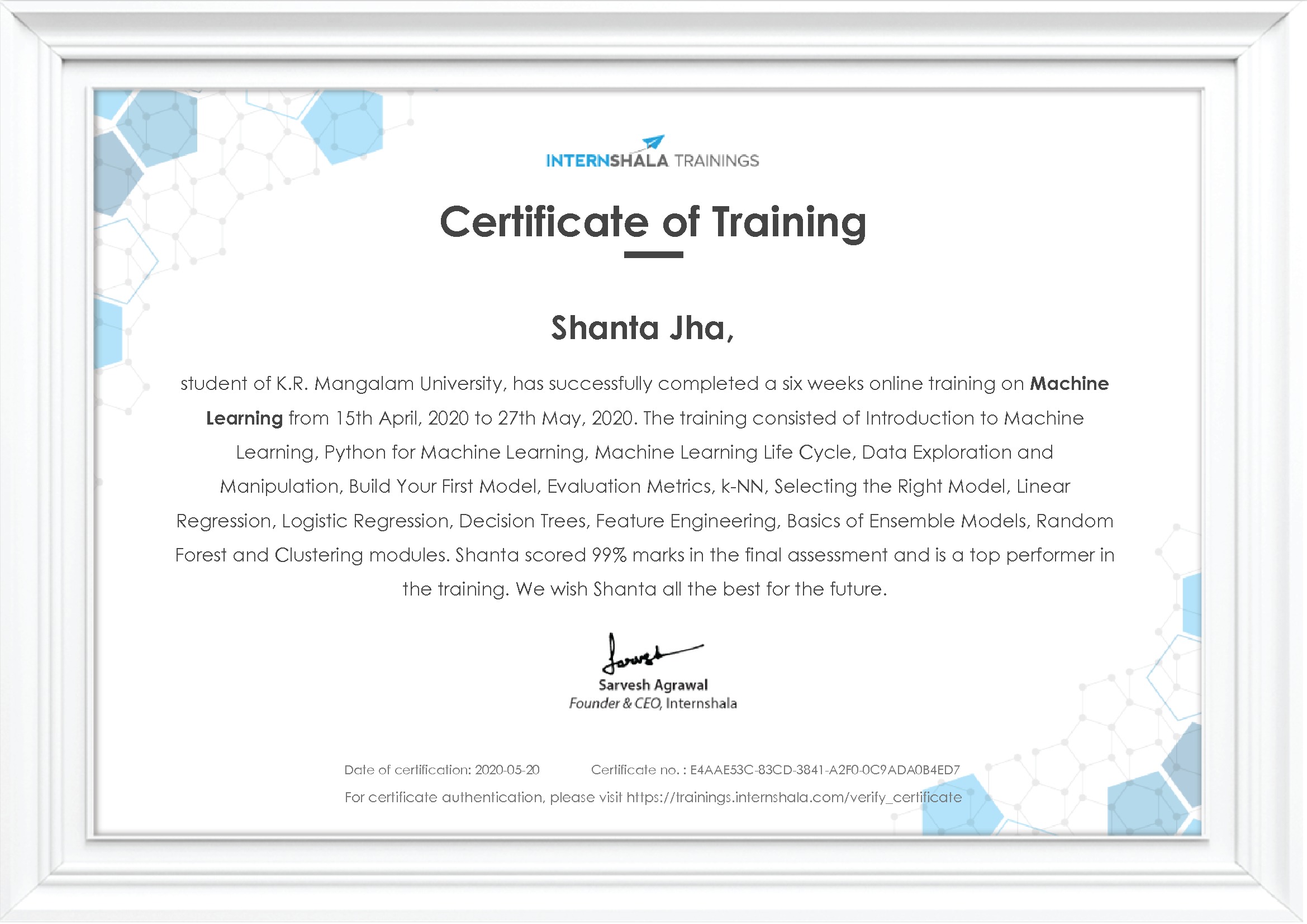 Certificate of completion