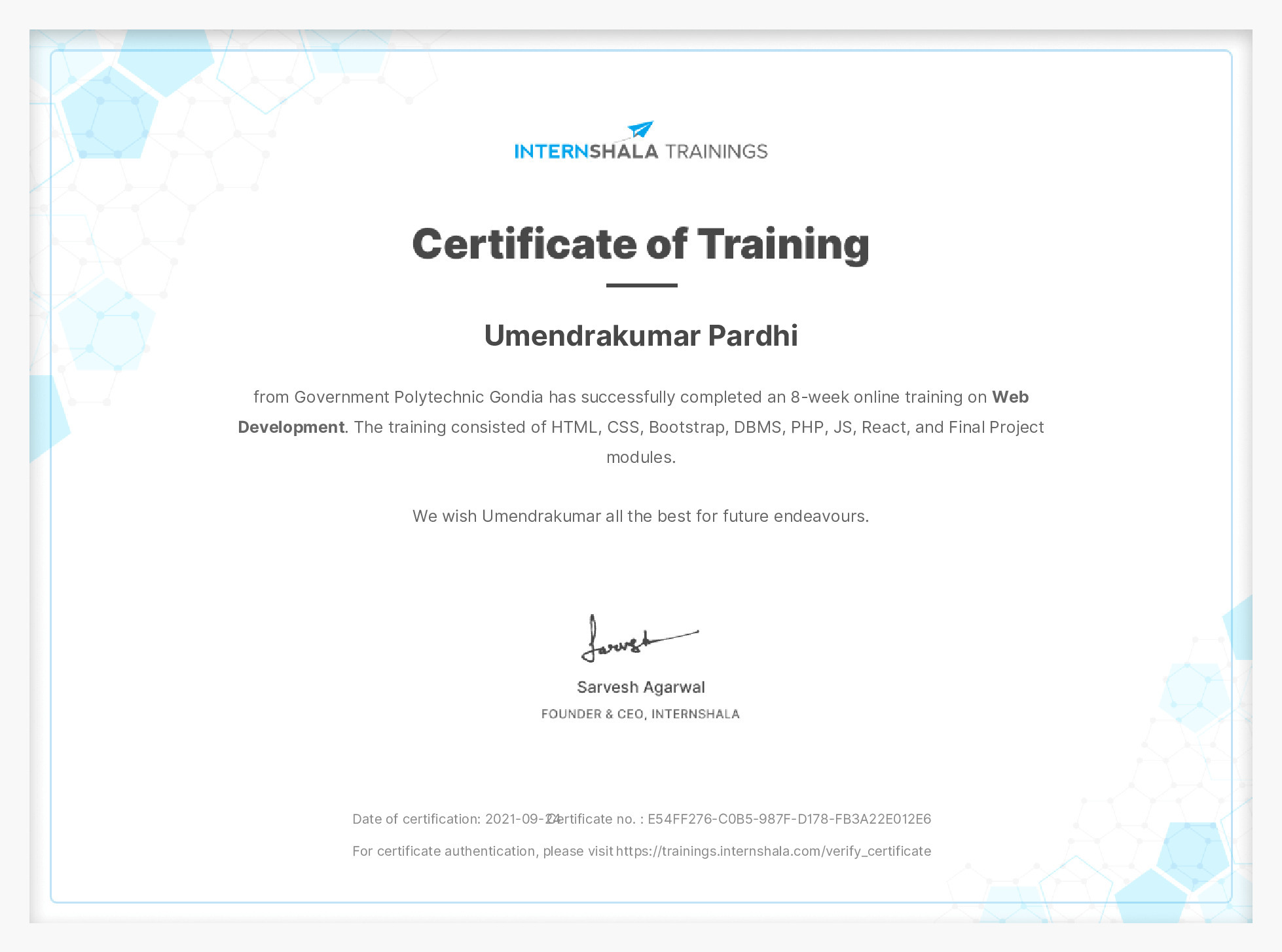Certificate of completion