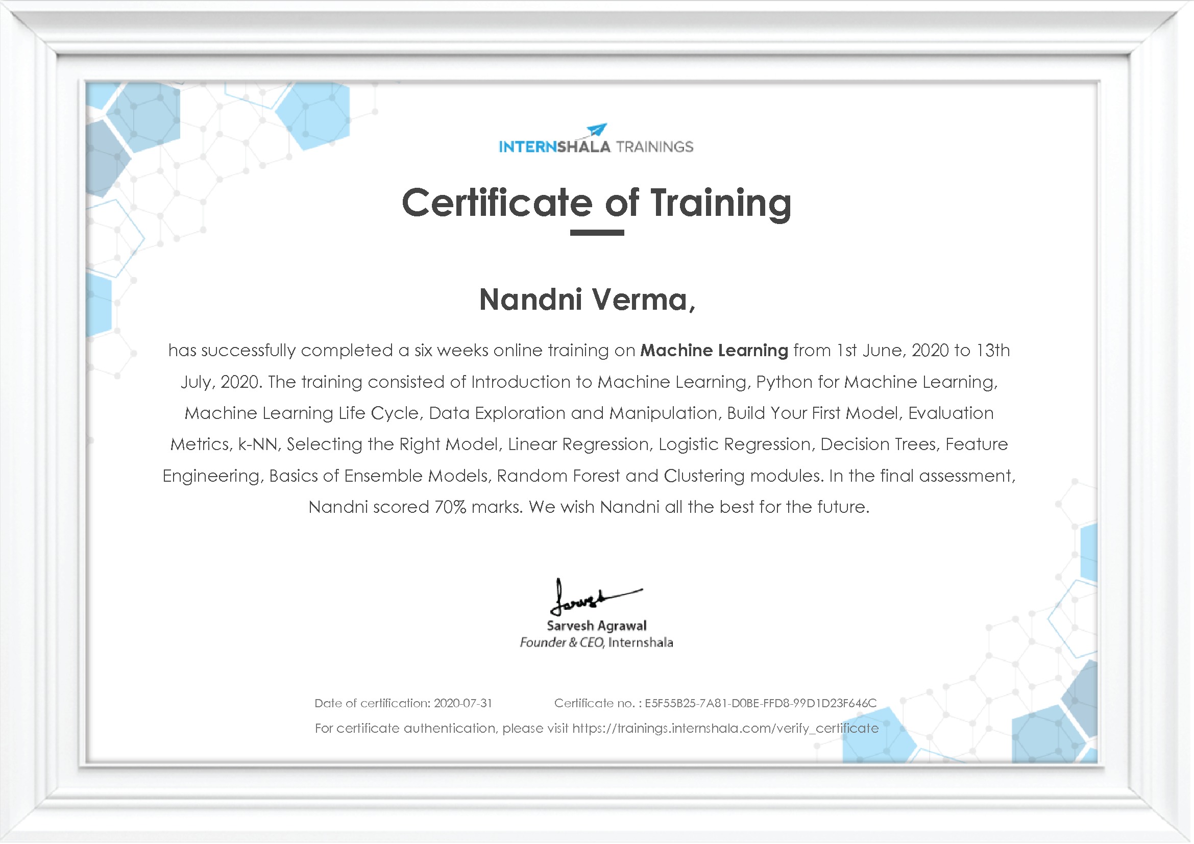 Certificate of completion