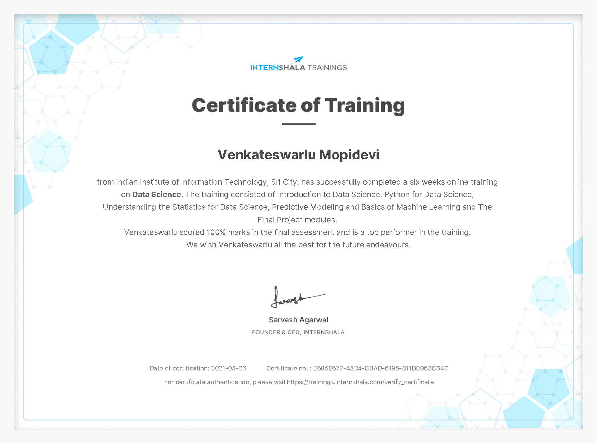 Certificate of completion