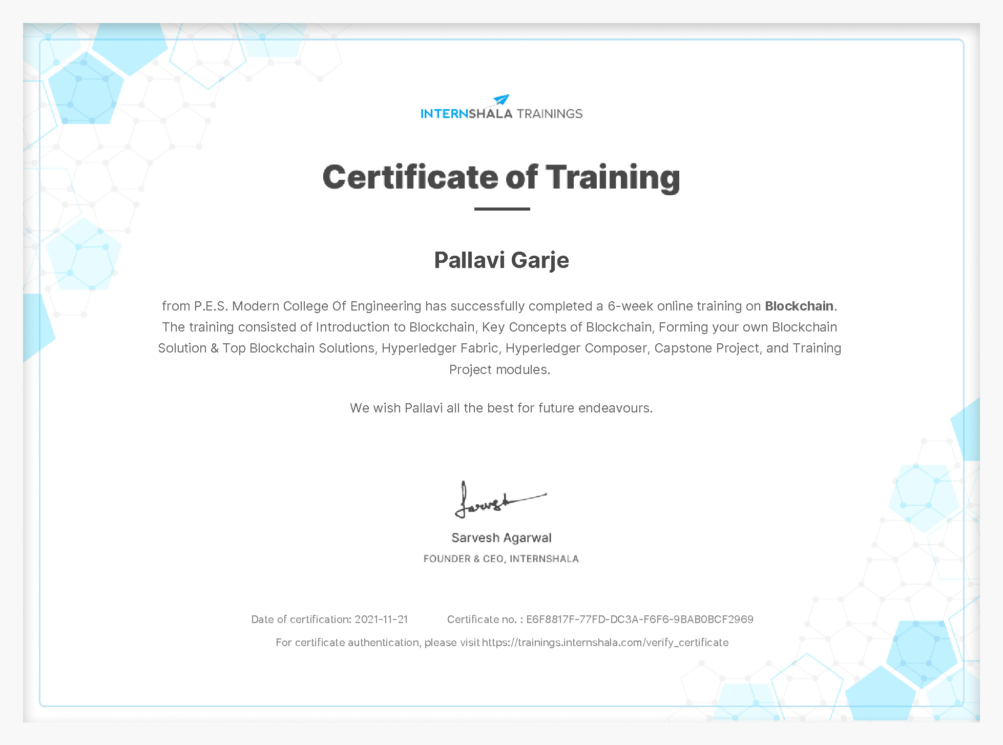 Certificate of completion