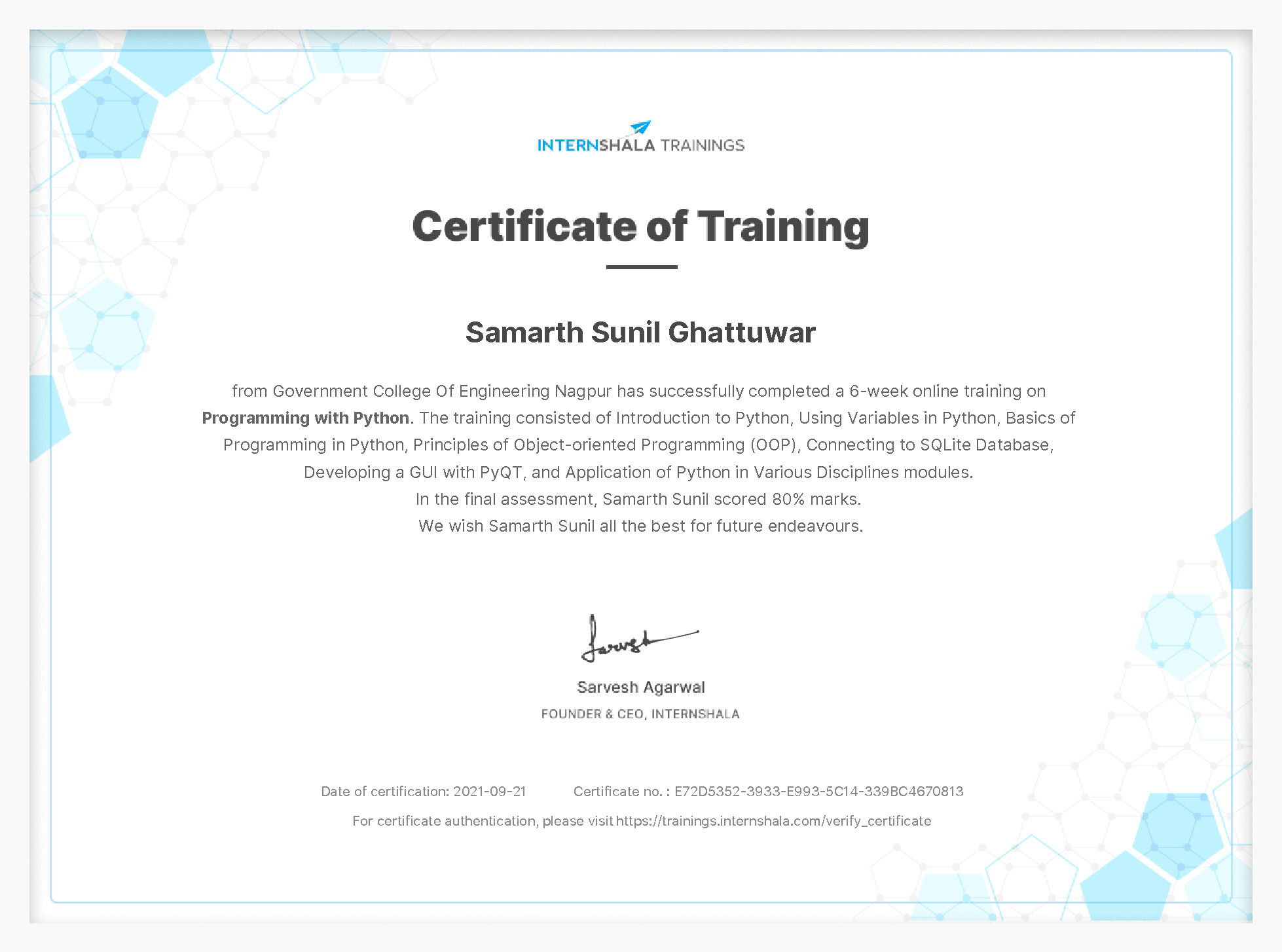 Certificate of completion