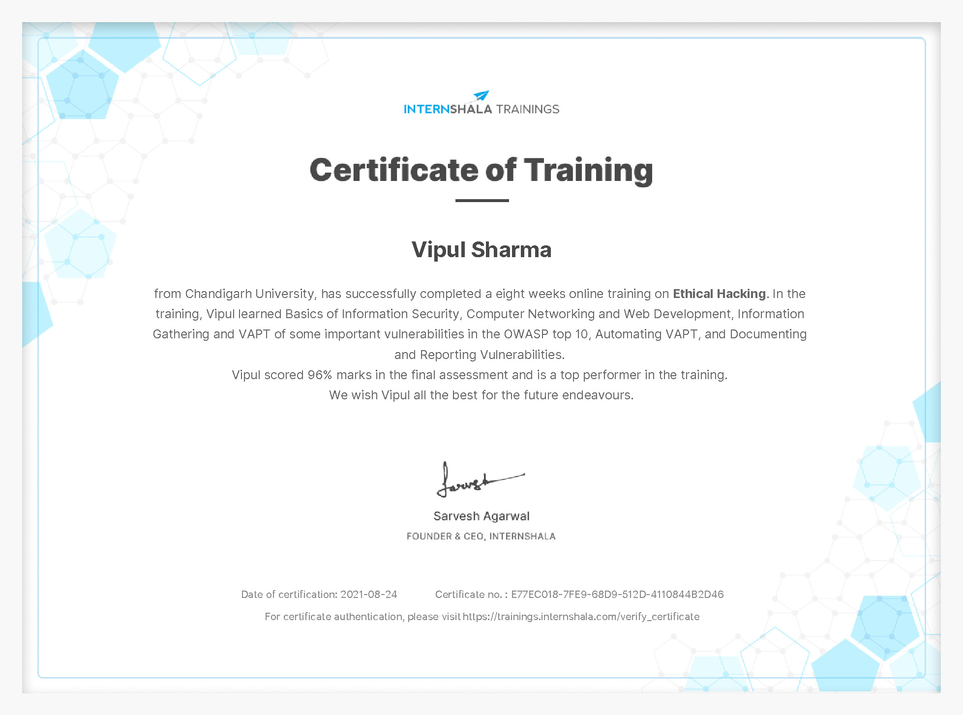 Certificate of completion