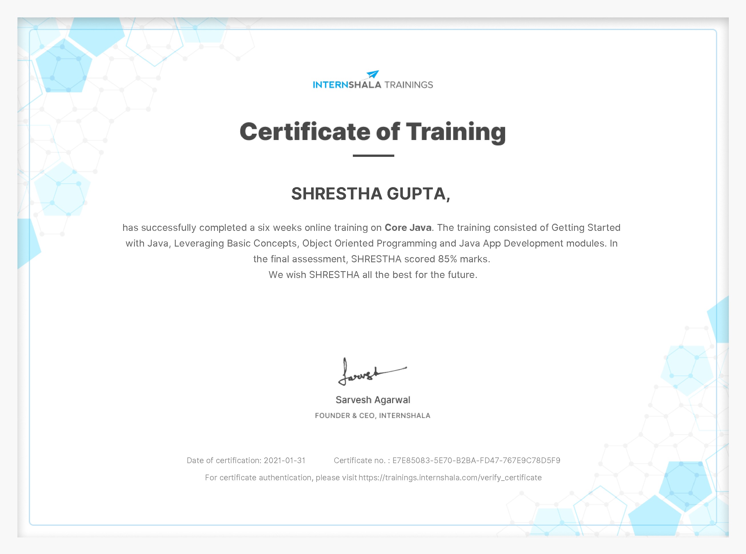 Certificate of completion