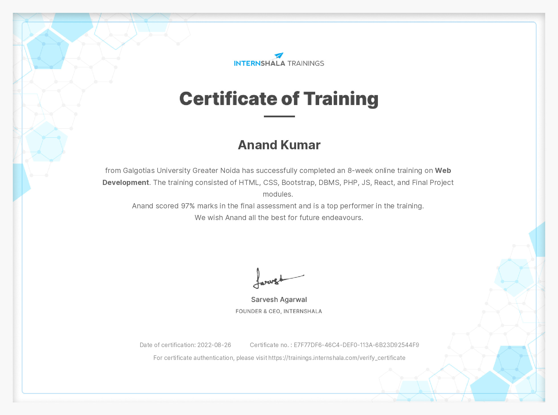 Certificate of completion
