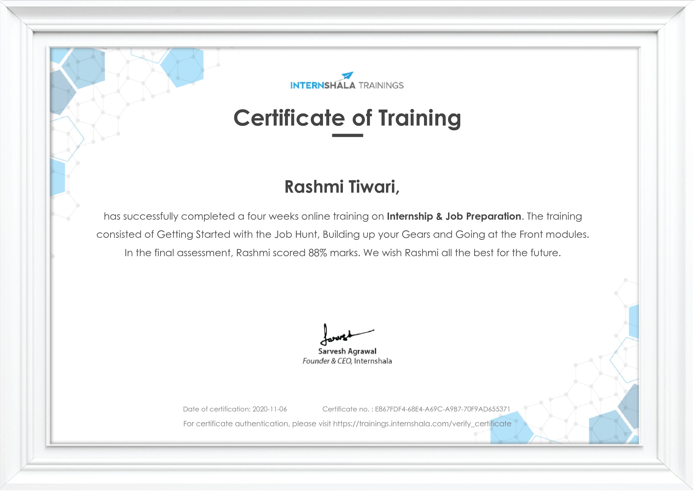 Certificate of completion
