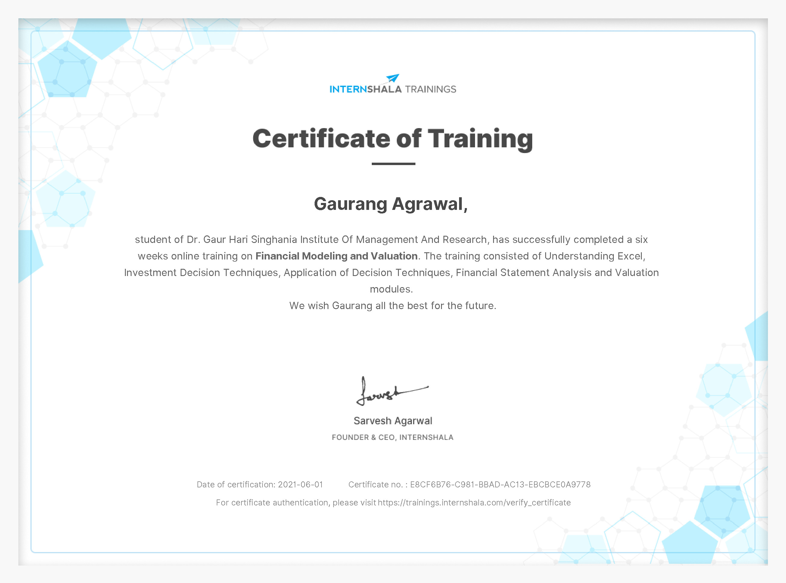 Certificate of completion